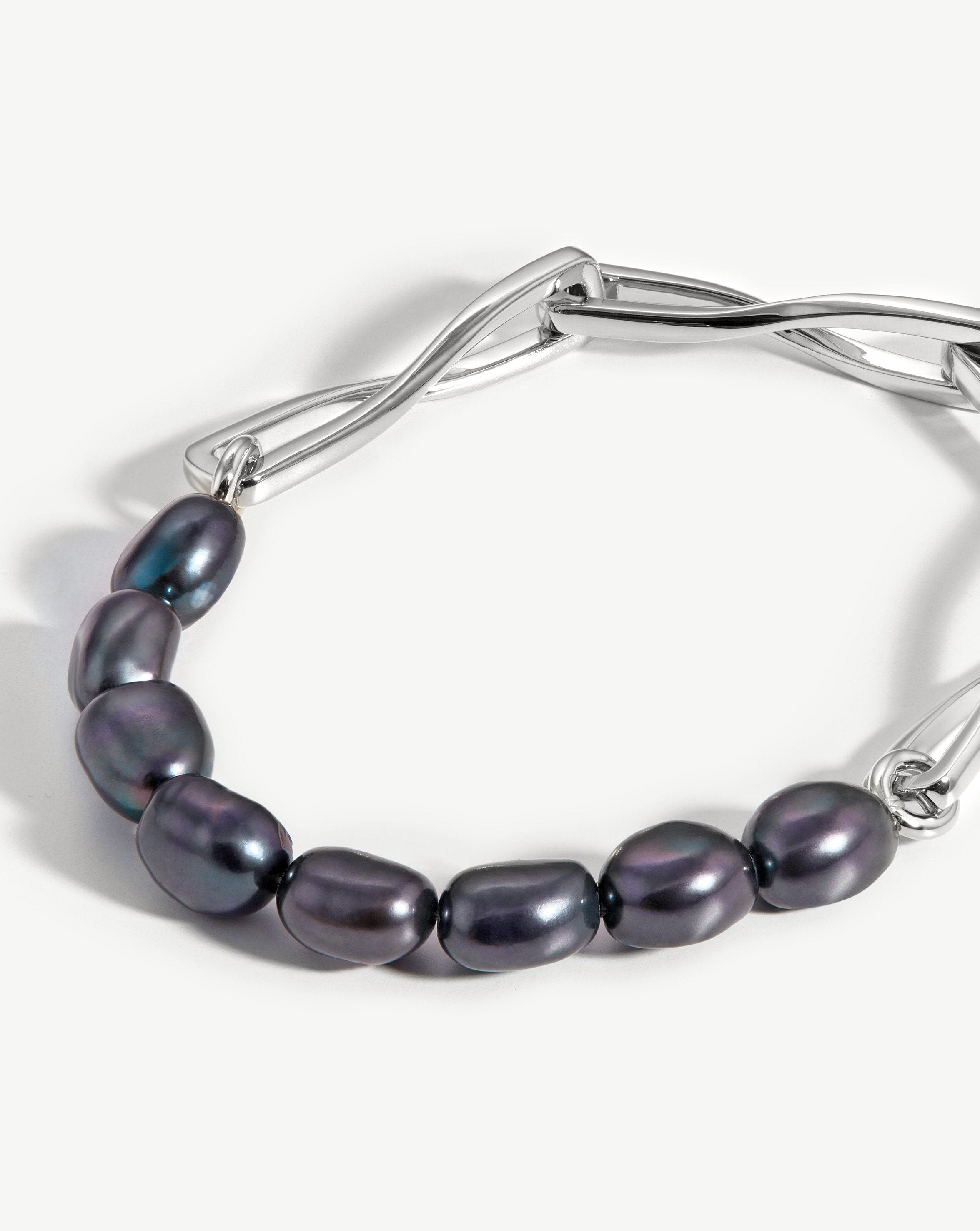 Baroque Pearl Twisted Link Bracelet | Silver Plated/Grey Pearl Bracelets Missoma 