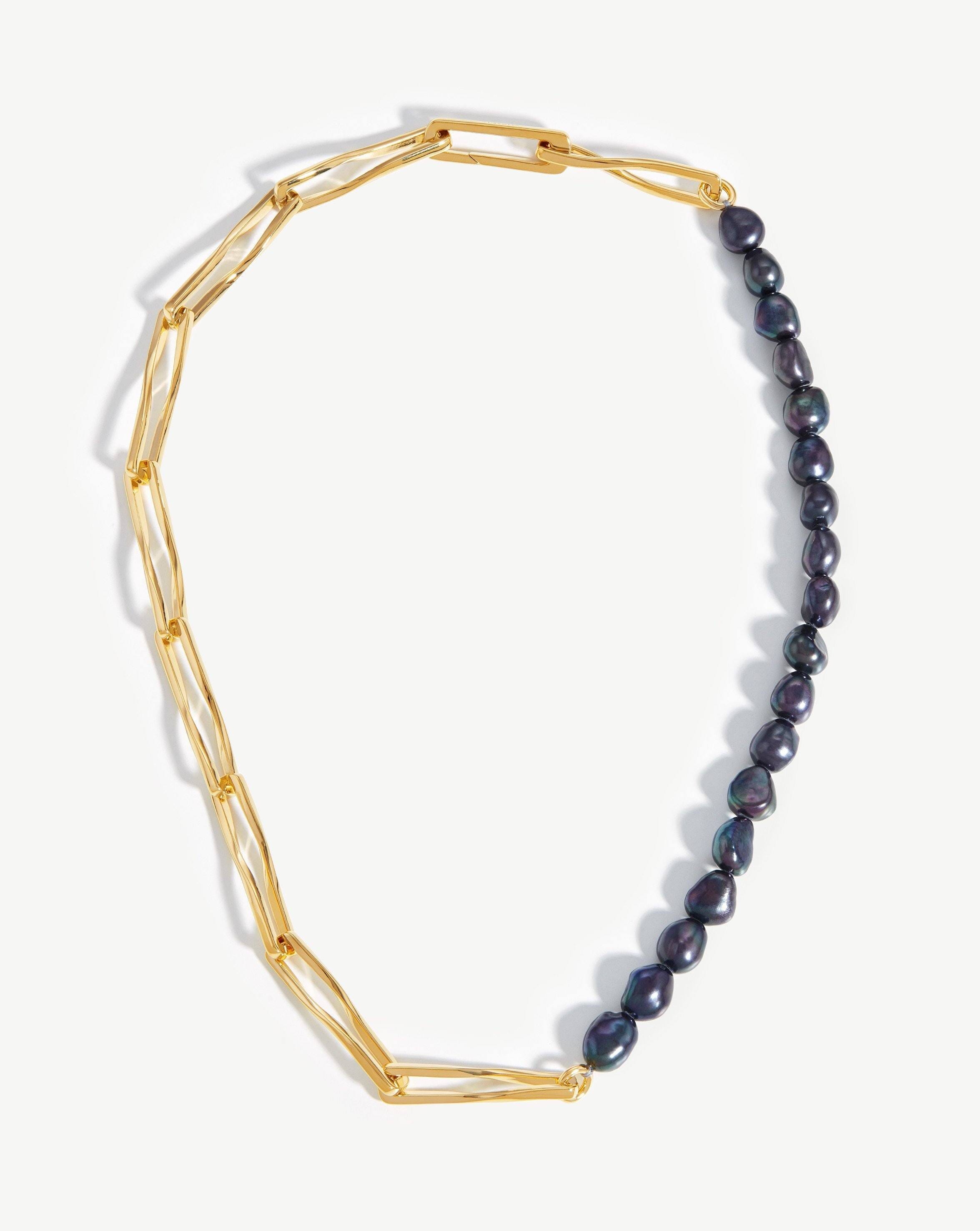 Baroque Pearl Twisted Link Necklace | 18ct Gold Plated/Grey Pearl Necklaces Missoma 