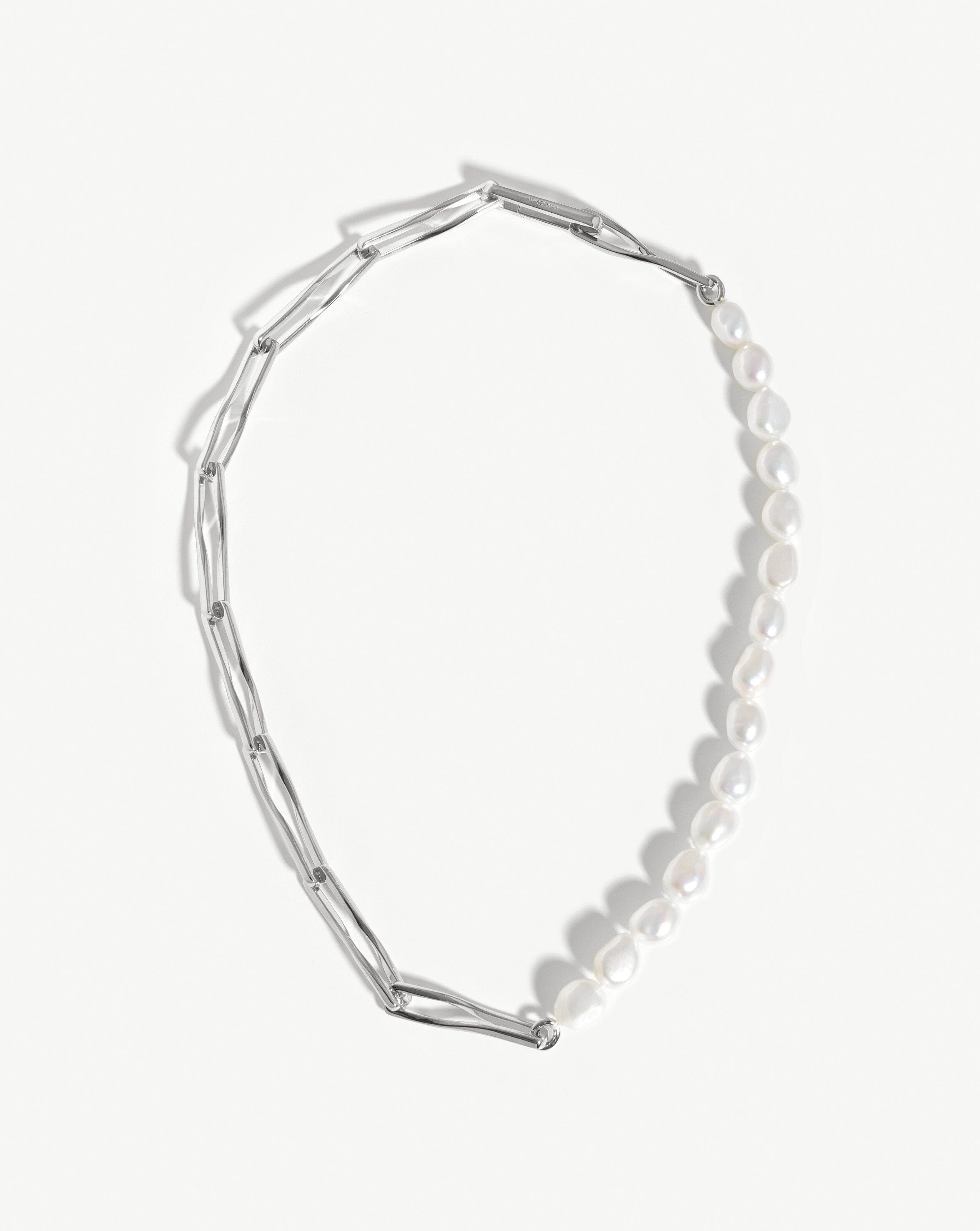Baroque Pearl Twisted Link Necklace | Silver Plated/Pearl Necklaces Missoma 