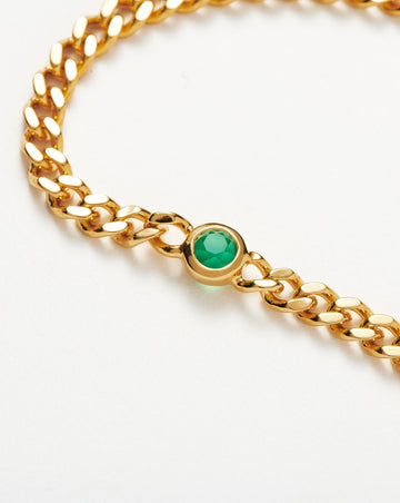 Birthstone Chain Bracelet - May | 18ct Gold Plated Vermeil/Dyed Green Chalcedony Bracelets Missoma 