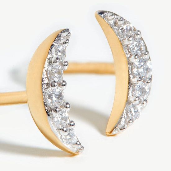 Celestial Pave Moon Stud Earrings | 18ct Gold Plated Vermeil/Cubic Zirconia Earrings Missoma 