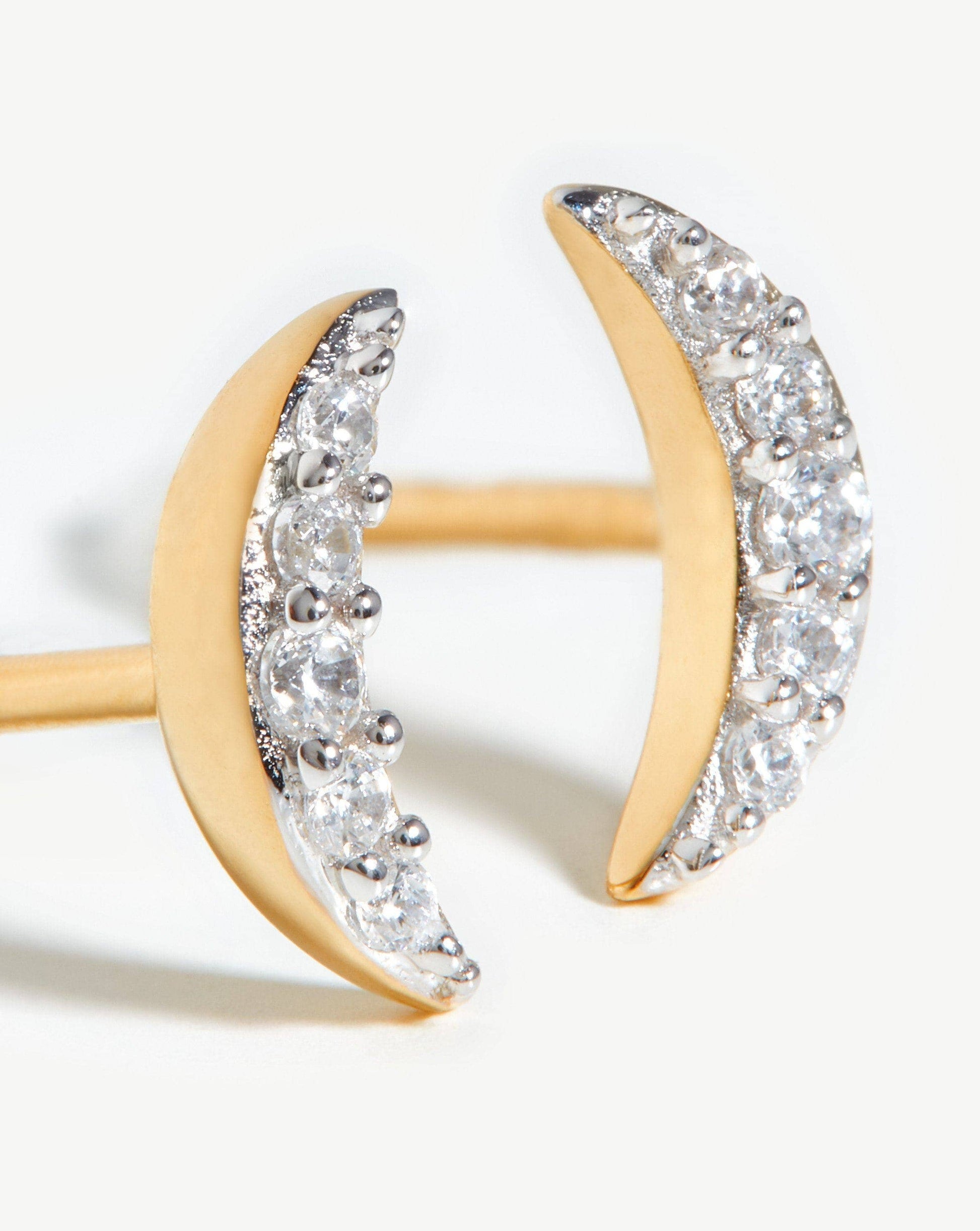 Celestial Pave Moon Stud Earrings | 18ct Gold Plated Vermeil/Cubic Zirconia Earrings Missoma 