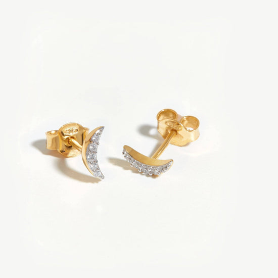 Celestial Pave Moon Stud Earrings | 18ct Gold Plated Vermeil/Cubic Zirconia Earrings Missoma 