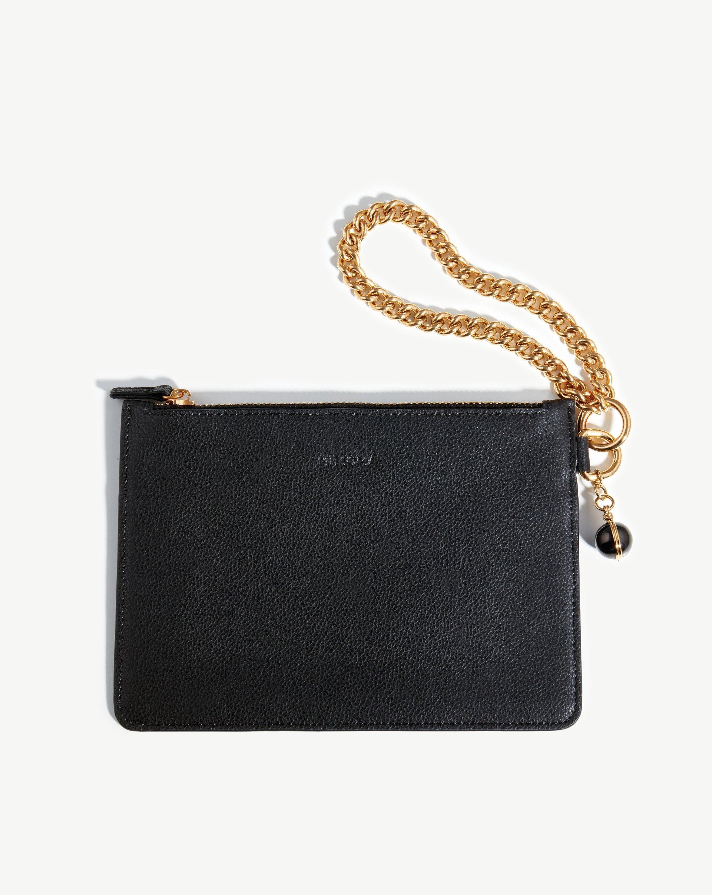 Chain Wristlet Leather Pouch | 18ct Gold Plated/Recycled Black Leather Accessories Missoma 