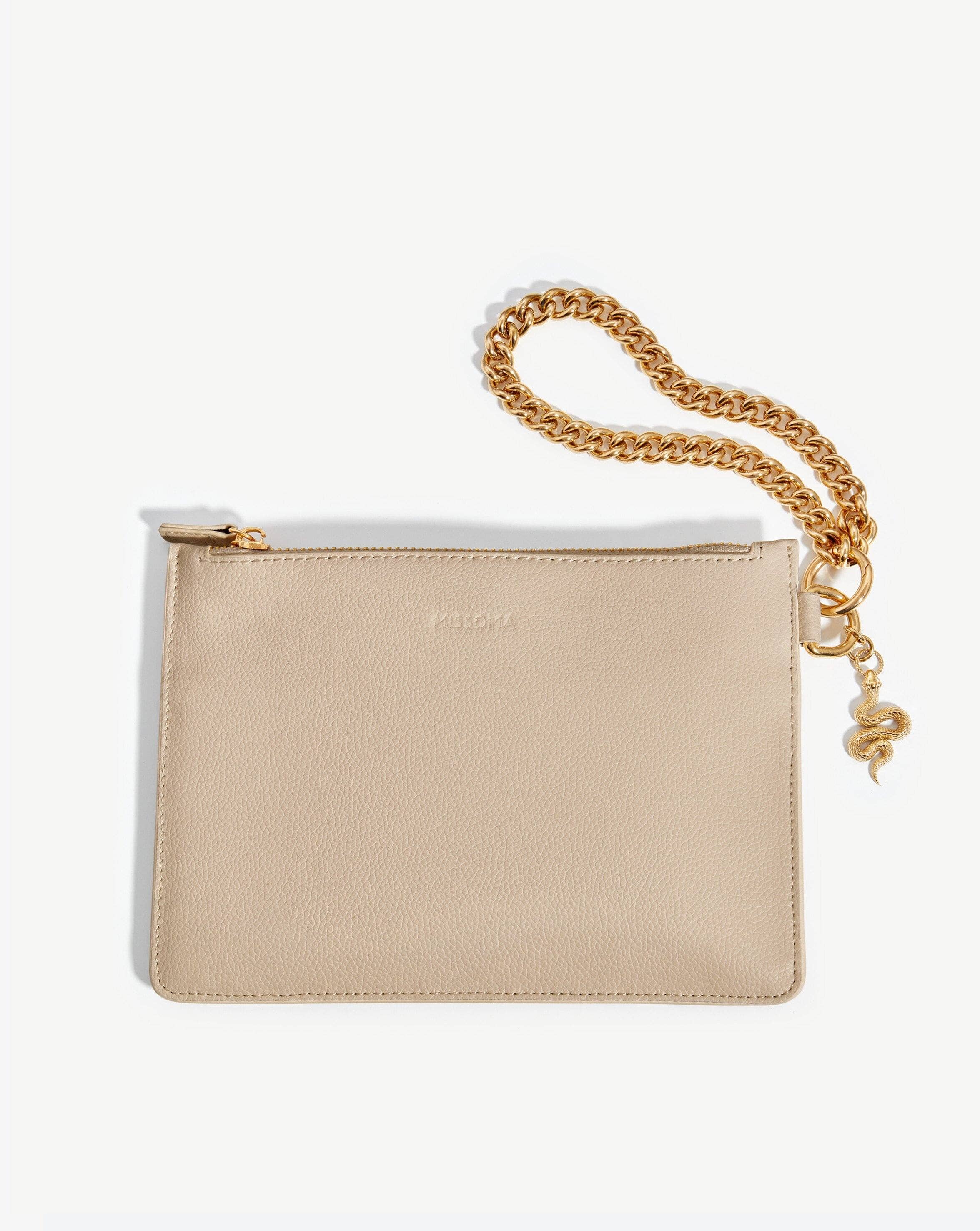 Chain Wristlet Leather Pouch | 18ct Gold Plated/Recycled Cream Leather Accessories Missoma 