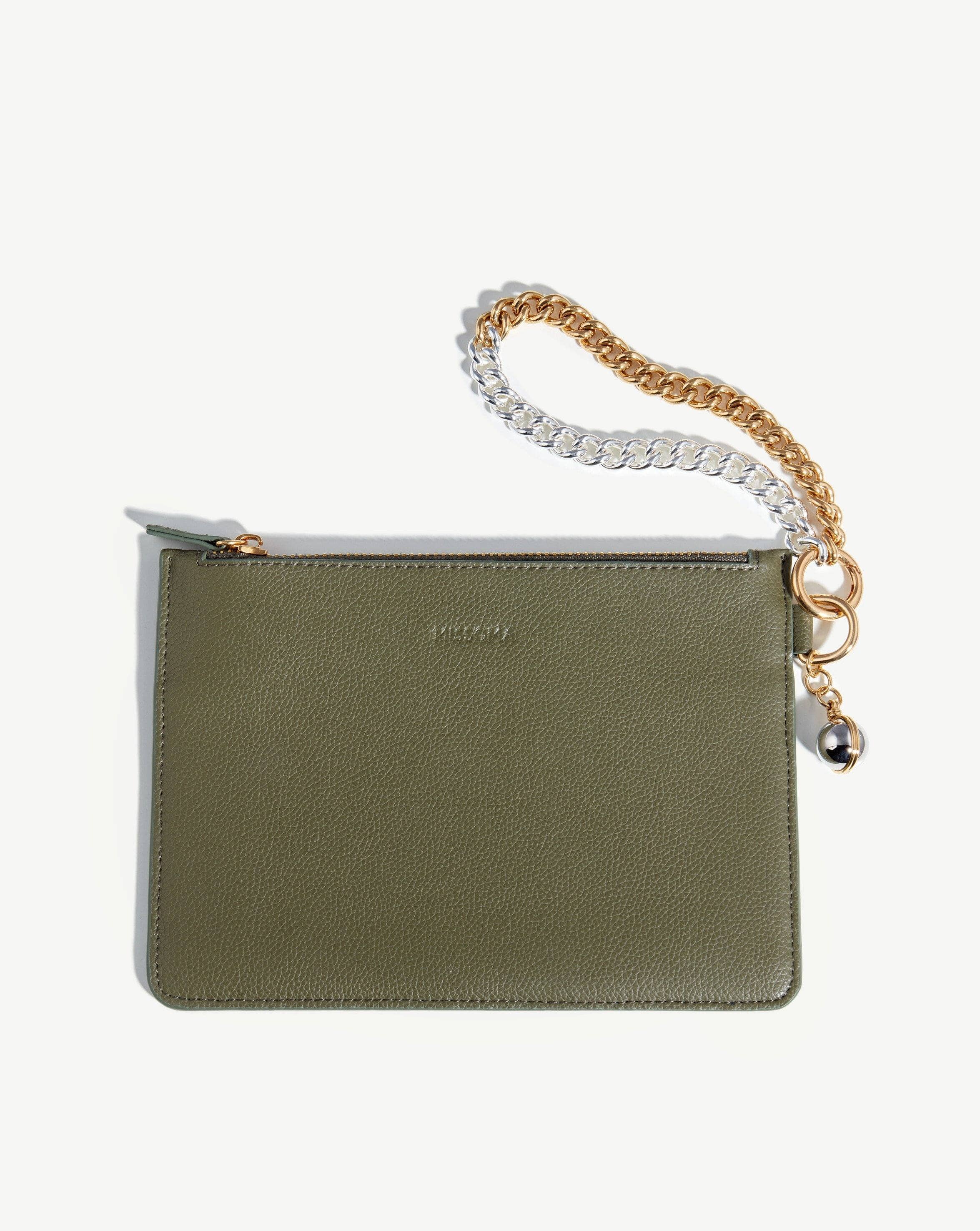 Chain Wristlet Leather Pouch | 18ct Gold Plated/Recycled Khaki Leather Accessories Missoma 