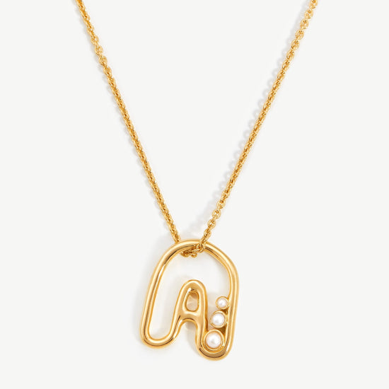 Chubby Pearl Initial Pendant Necklace - Initial A | 18ct Gold Plated Vermeil/Pearl Necklaces Missoma 