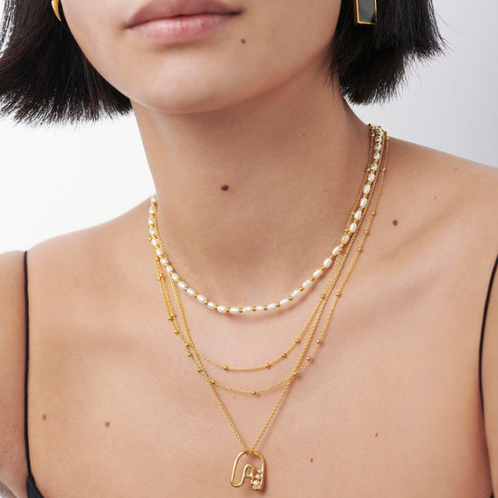 Chubby Pearl Initial Pendant Necklace - Initial A | 18ct Gold Plated Vermeil/Pearl Necklaces Missoma 