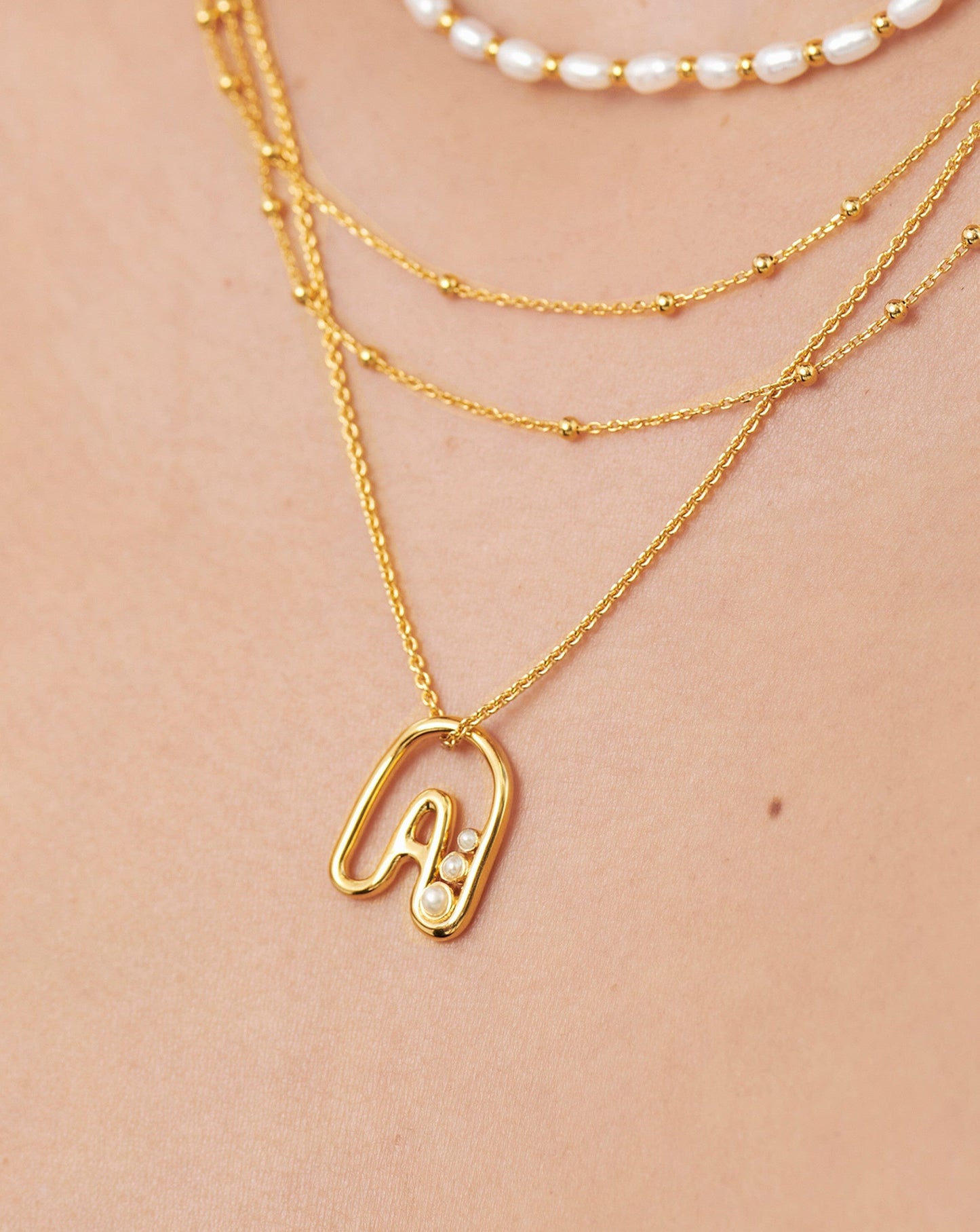 Chubby Pearl Initial Pendant Necklace - Initial A | 18ct Gold Plated Vermeil/Pearl Necklaces Missoma 