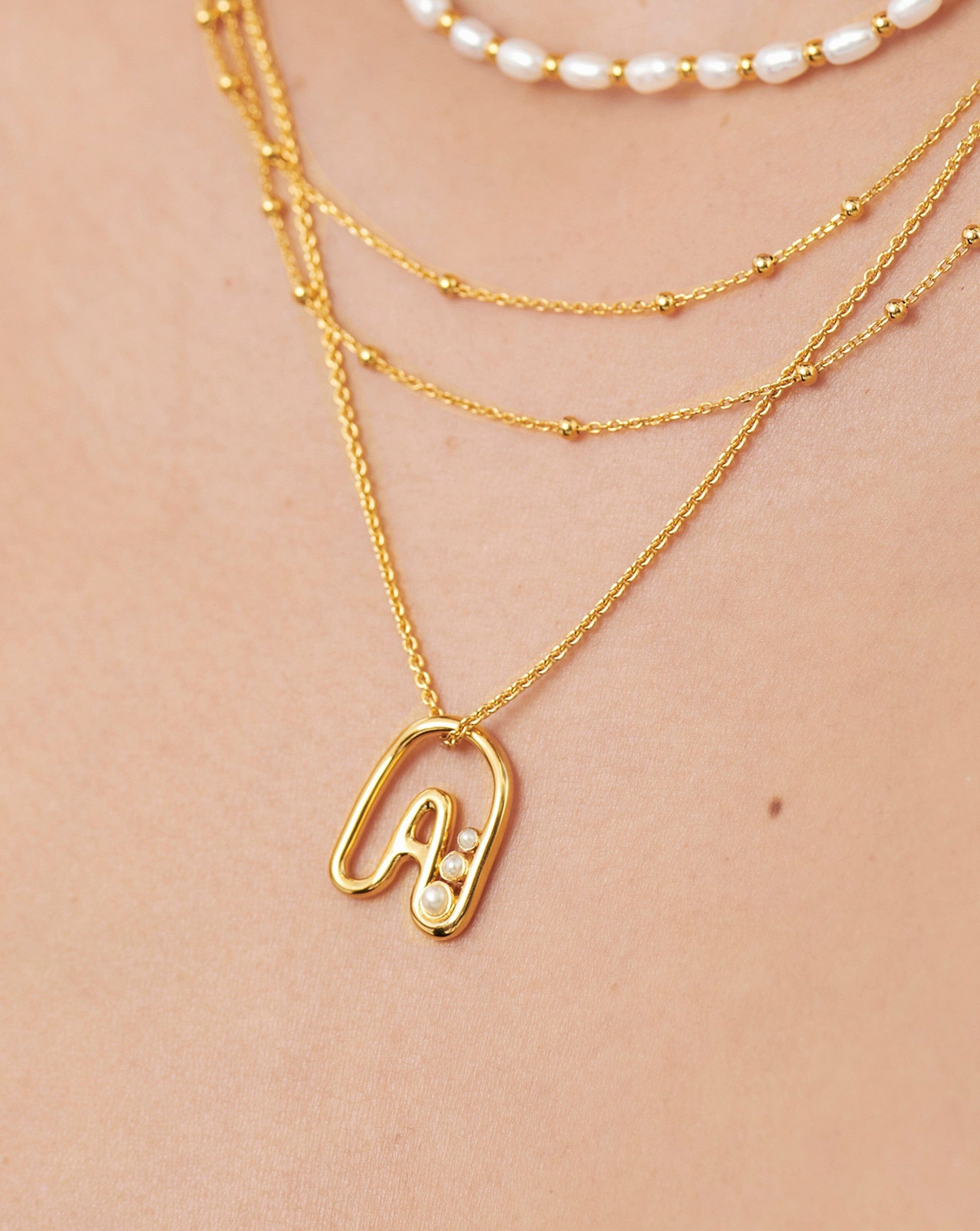 Chubby Pearl Initial Pendant Necklace - Initial A | 18ct Gold Plated Vermeil/Pearl Necklaces Missoma 