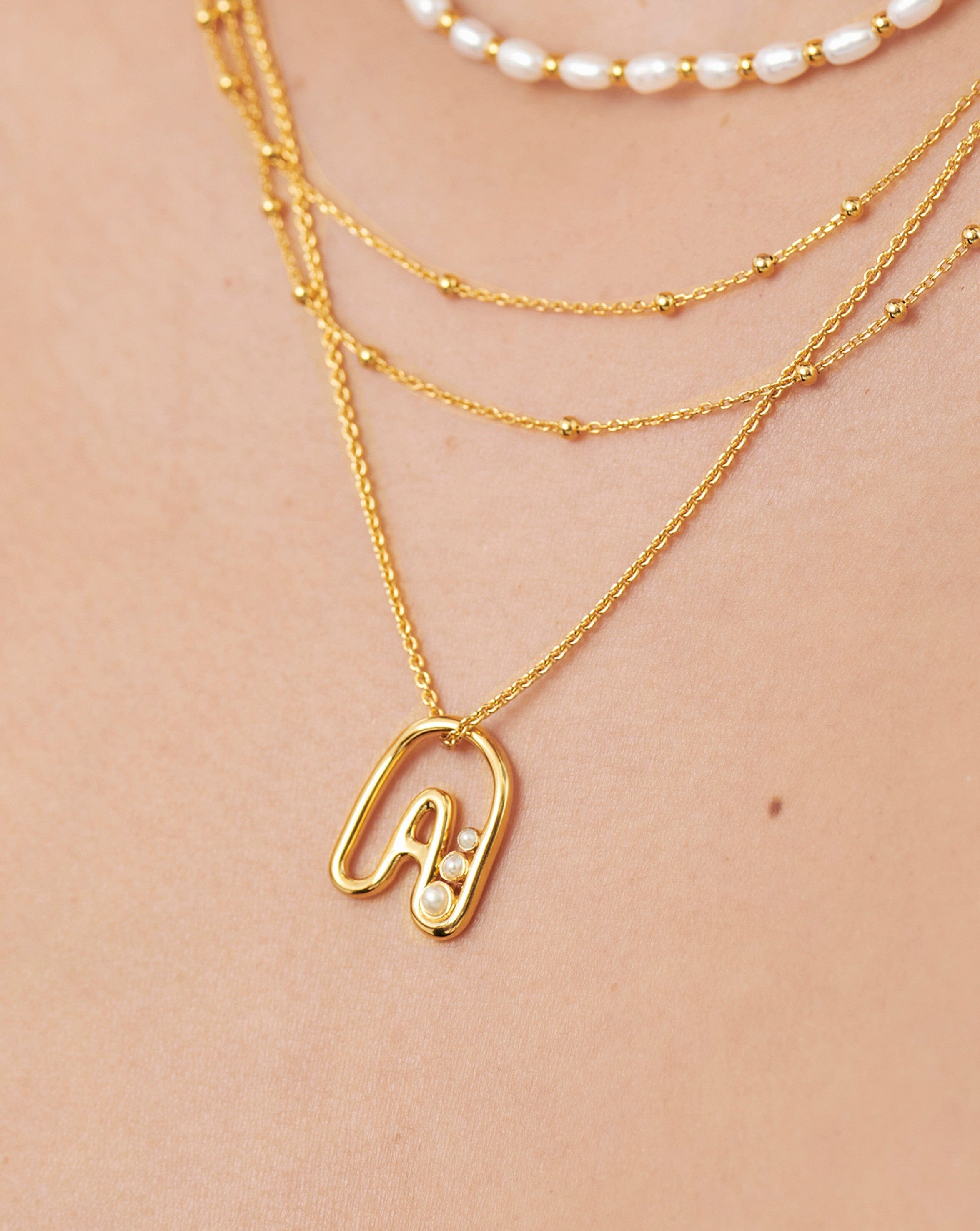 Chubby Pearl Initial Pendant Necklace - Initial A | 18ct Gold Plated Vermeil/Pearl Necklaces Missoma 