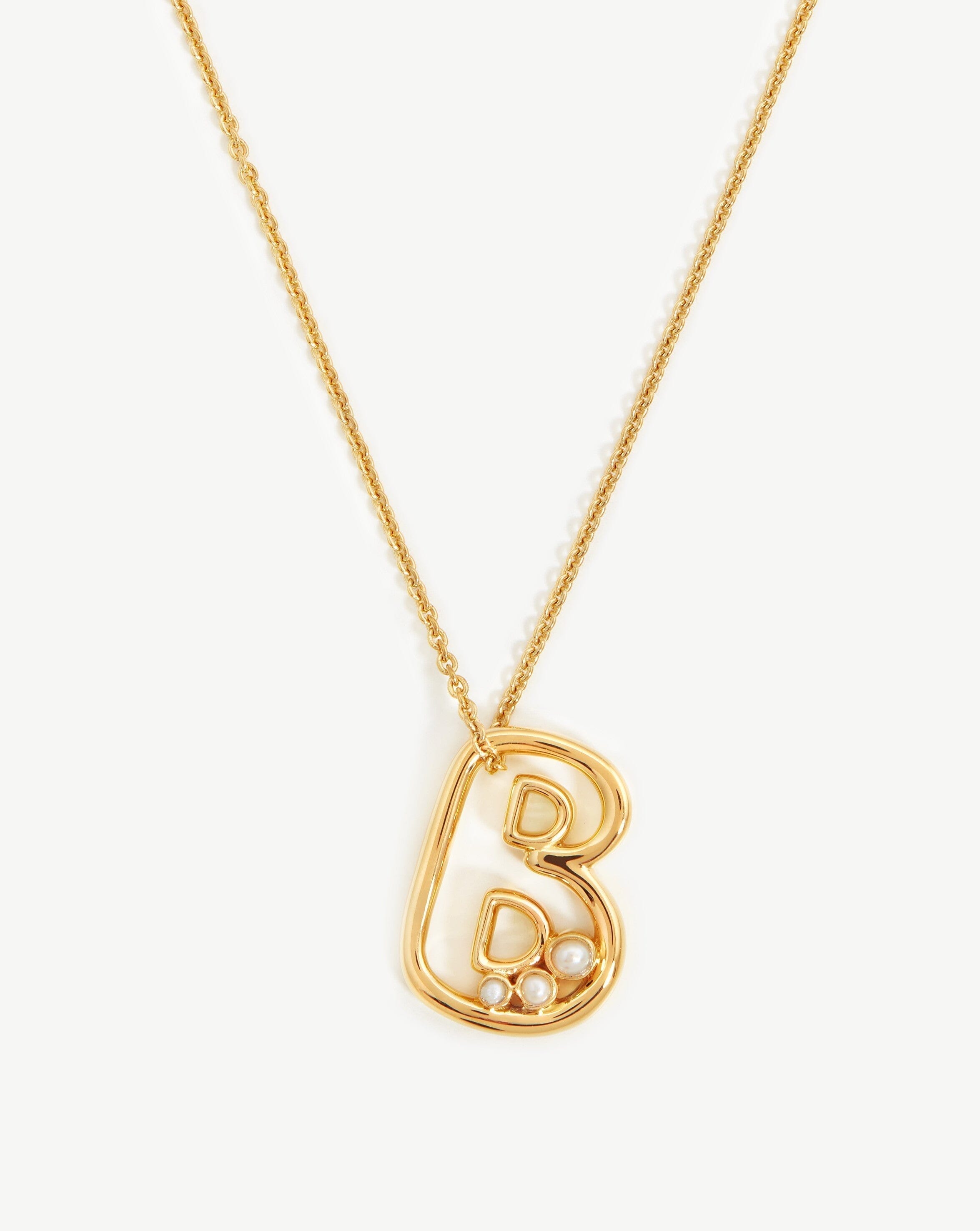 Chubby Pearl Initial Pendant Necklace - Initial B | 18ct Gold Plated Vermeil/Pearl Necklaces Missoma 