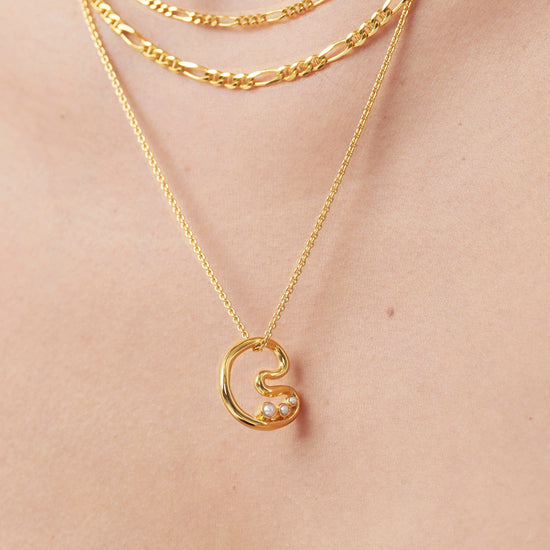 Chubby Pearl Initial Pendant Necklace - Initial C | 18ct Gold Plated Vermeil/Pearl Necklaces Missoma 