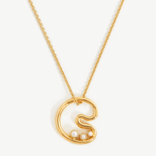 Chubby Pearl Initial Pendant Necklace - Initial C | 18ct Gold Plated Vermeil/Pearl Necklaces Missoma 