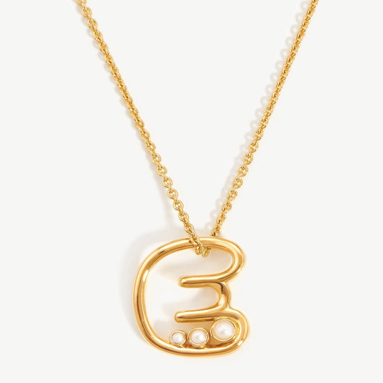 Chubby Pearl Initial Pendant Necklace - Initial E | 18ct Gold Plated Vermeil/Pearl Necklaces Missoma 