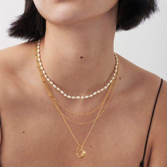 Chubby Pearl Initial Pendant Necklace - Initial E | 18ct Gold Plated Vermeil/Pearl Necklaces Missoma 