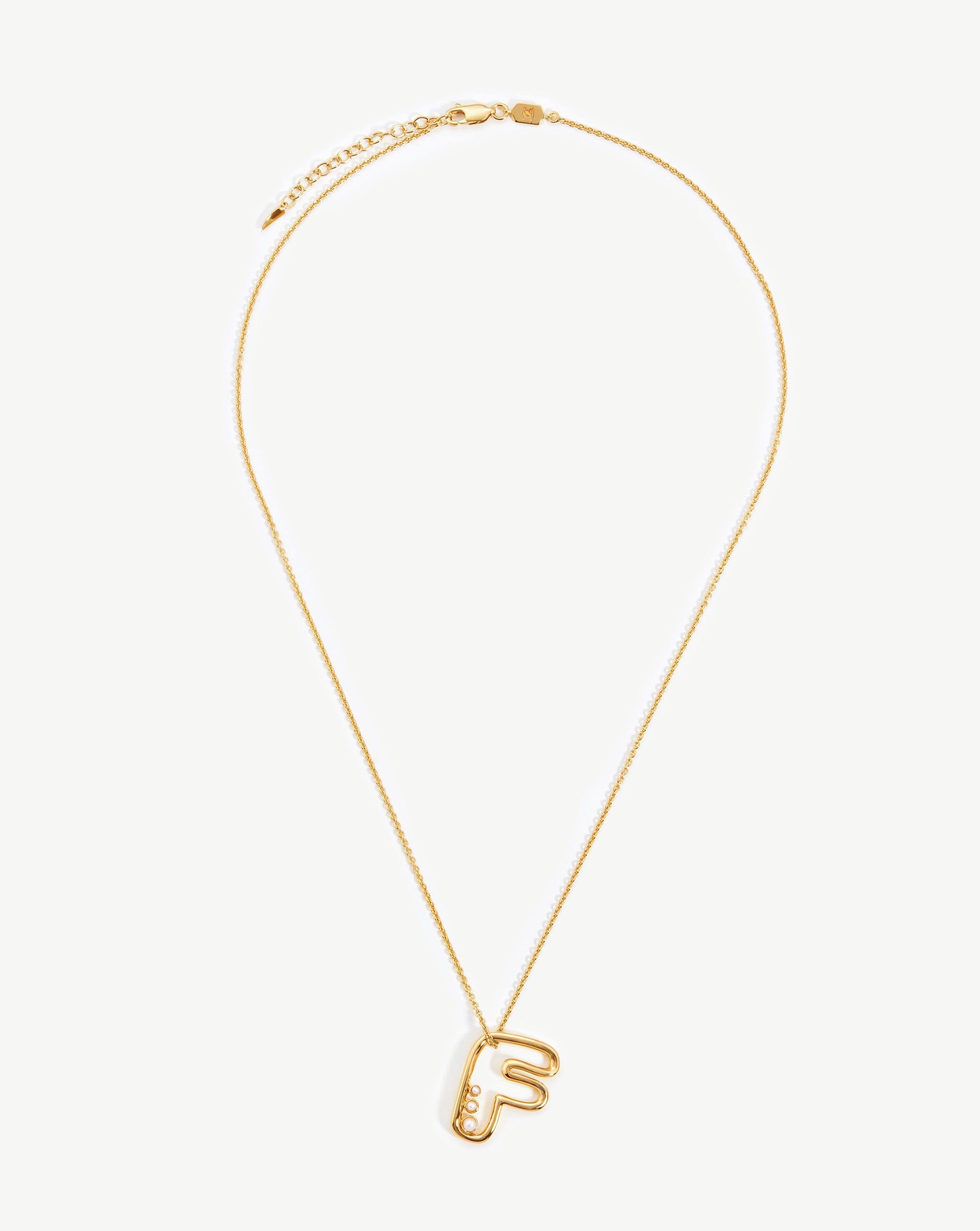 Chubby Pearl Initial Pendant Necklace - Initial F | 18ct Gold Plated Vermeil/Pearl Necklaces Missoma 