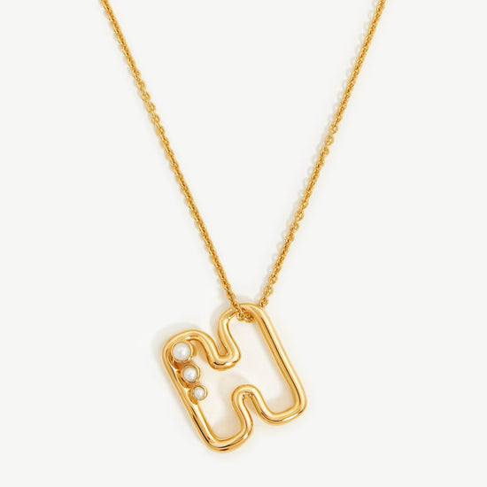 Chubby Pearl Initial Pendant Necklace - Initial H | 18ct Gold Plated Vermeil/Pearl Necklaces Missoma 