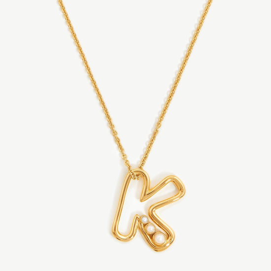Chubby Pearl Initial Pendant Necklace - Initial K | 18ct Gold Plated Vermeil/Pearl Necklaces Missoma 