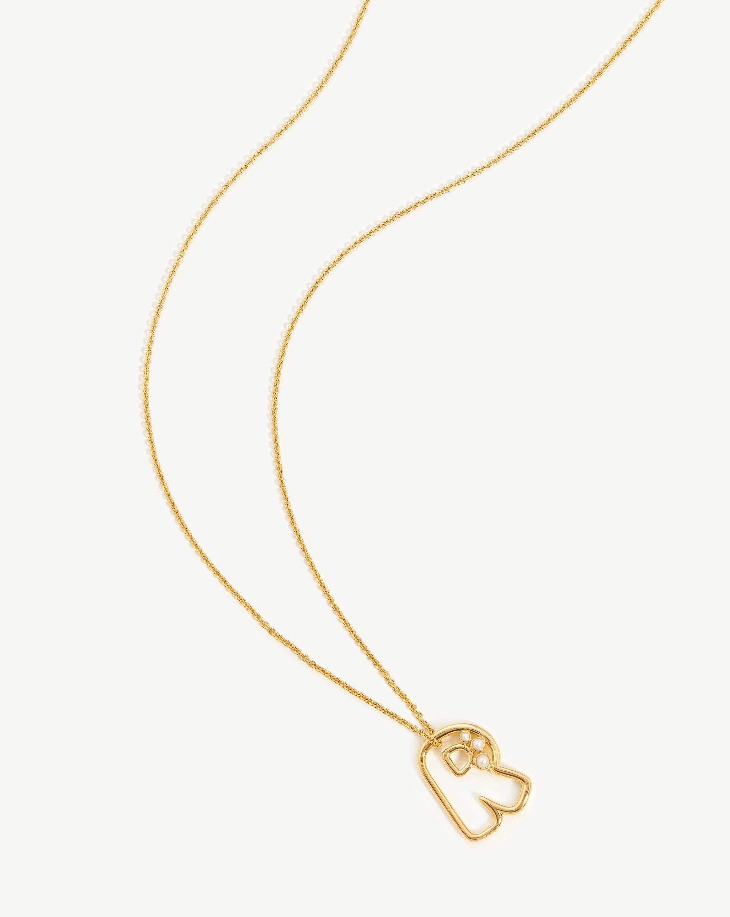 Chubby Pearl Initial Pendant Necklace - Initial R | 18ct Gold Plated Vermeil/Pearl Necklaces Missoma 