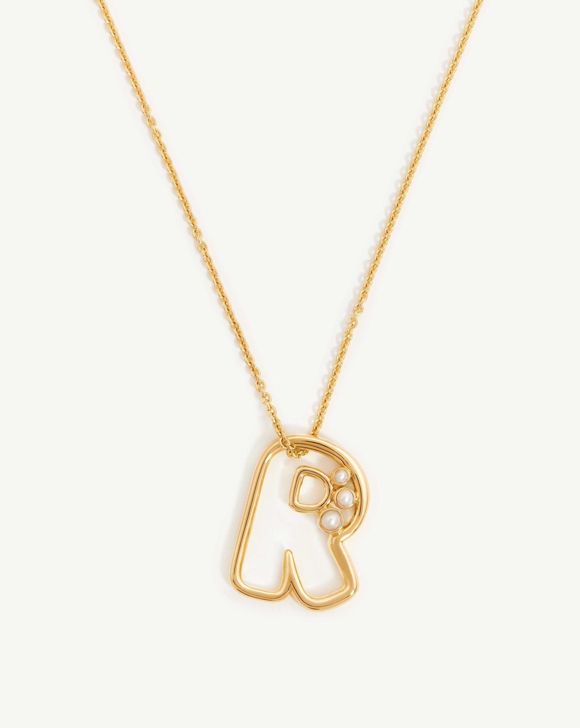 Chubby Pearl Initial Pendant Necklace - Initial R | 18ct Gold Plated Vermeil/Pearl Necklaces Missoma 