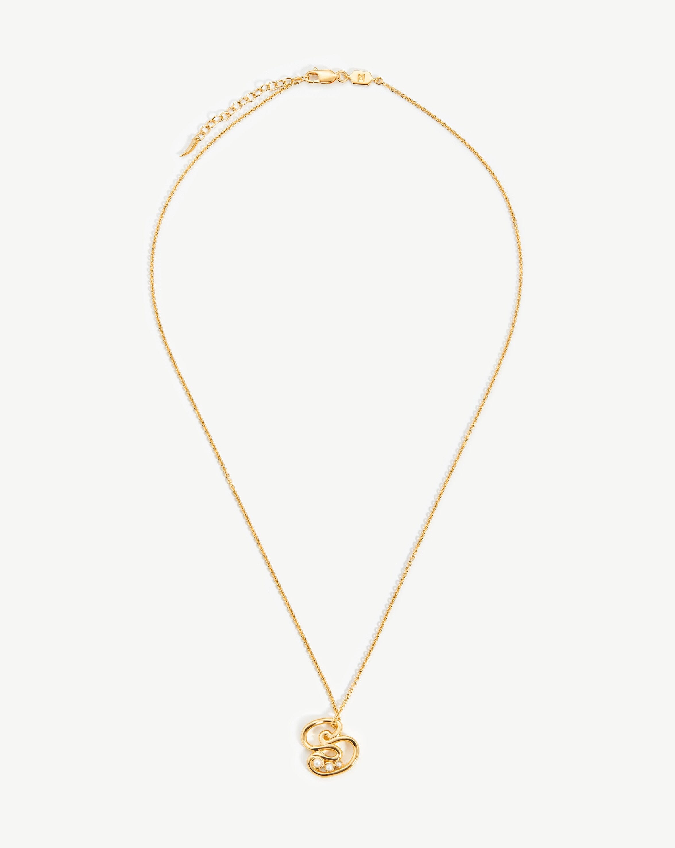 Chubby Pearl Initial Pendant Necklace - Initial S | 18ct Gold Plated Vermeil/Pearl Necklaces Missoma 