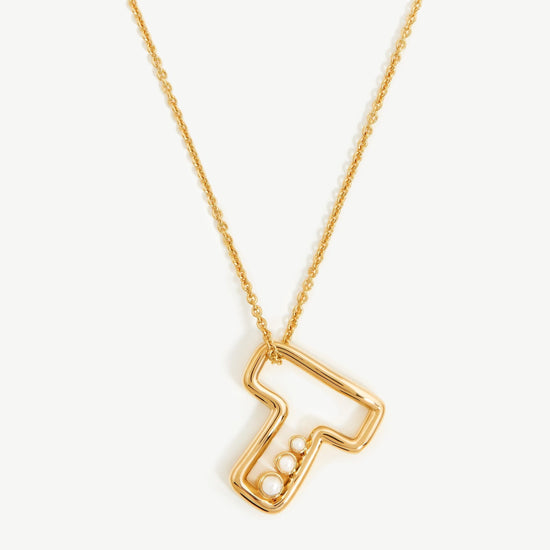 Chubby Pearl Initial Pendant Necklace - Initial T | 18ct Gold Plated Vermeil/Pearl Necklaces Missoma 
