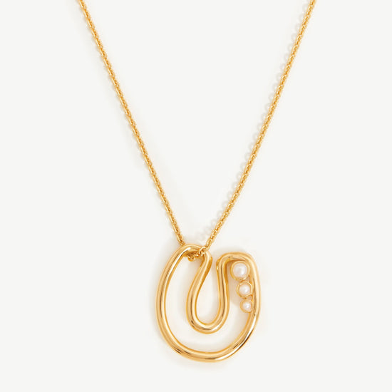 Chubby Pearl Initial Pendant Necklace - Initial U | 18ct Gold Plated Vermeil/Pearl Necklaces Missoma 