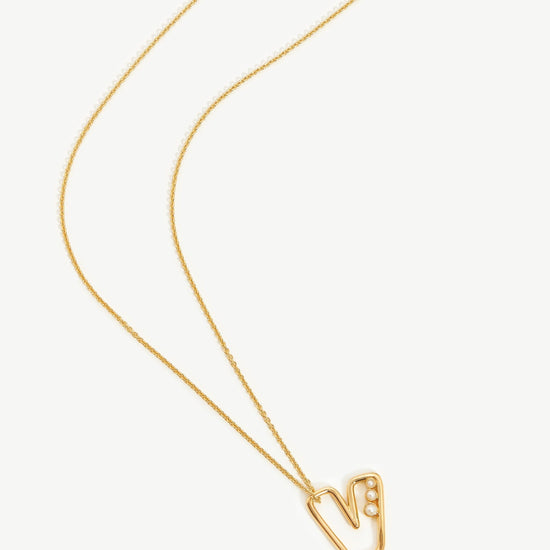 Chubby Pearl Initial Pendant Necklace - Initial V | 18ct Gold Plated Vermeil/Pearl Necklaces Missoma 