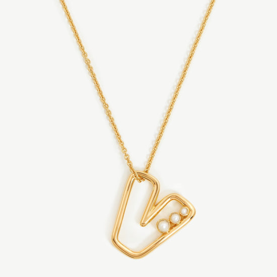 Chubby Pearl Initial Pendant Necklace - Initial V | 18ct Gold Plated Vermeil/Pearl Necklaces Missoma 