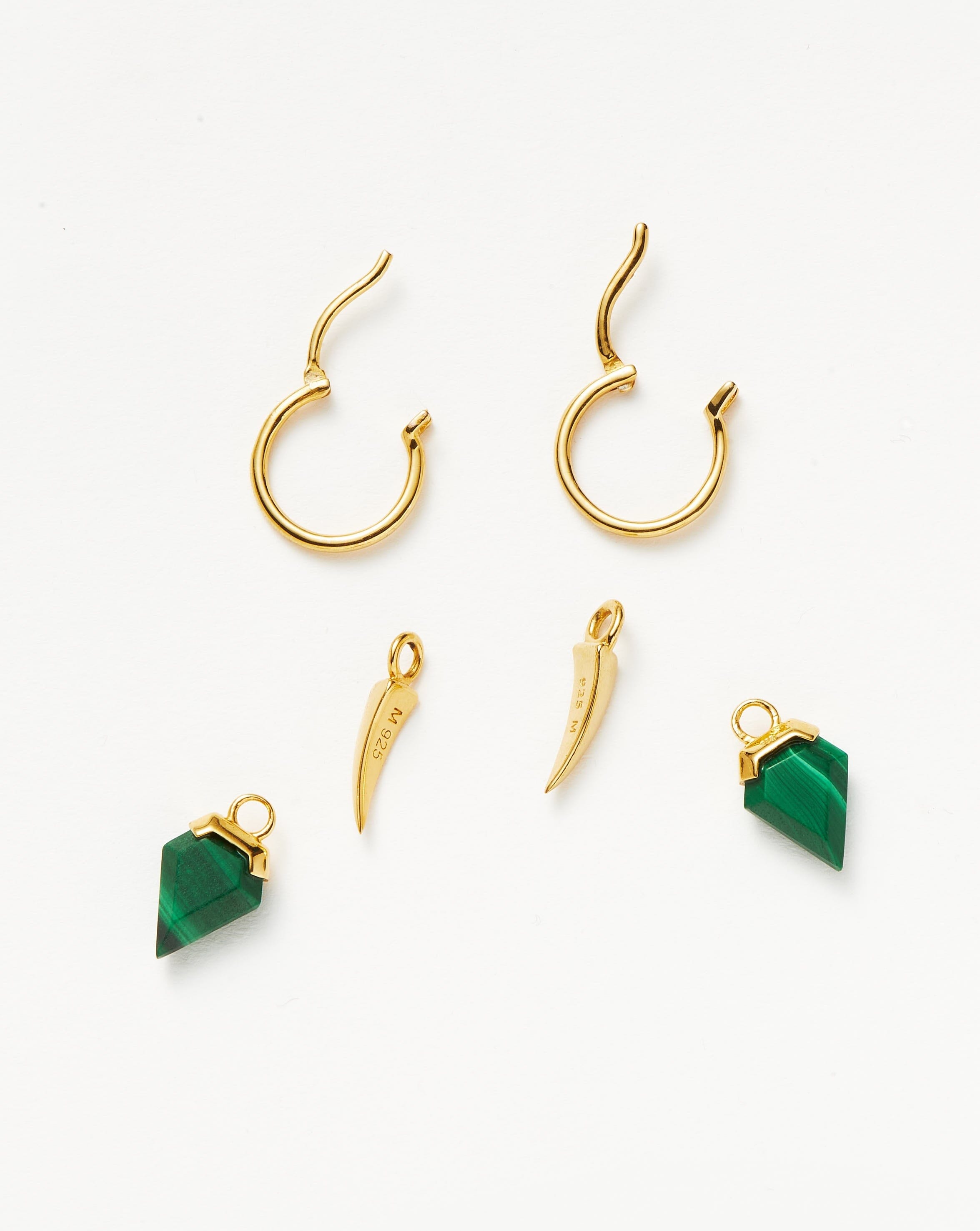 Claw Gemstone Mix and Match Charm Mini Hoop Earring Set | 18ct Gold Plated Vermeil/Malachite Layering Sets Missoma 