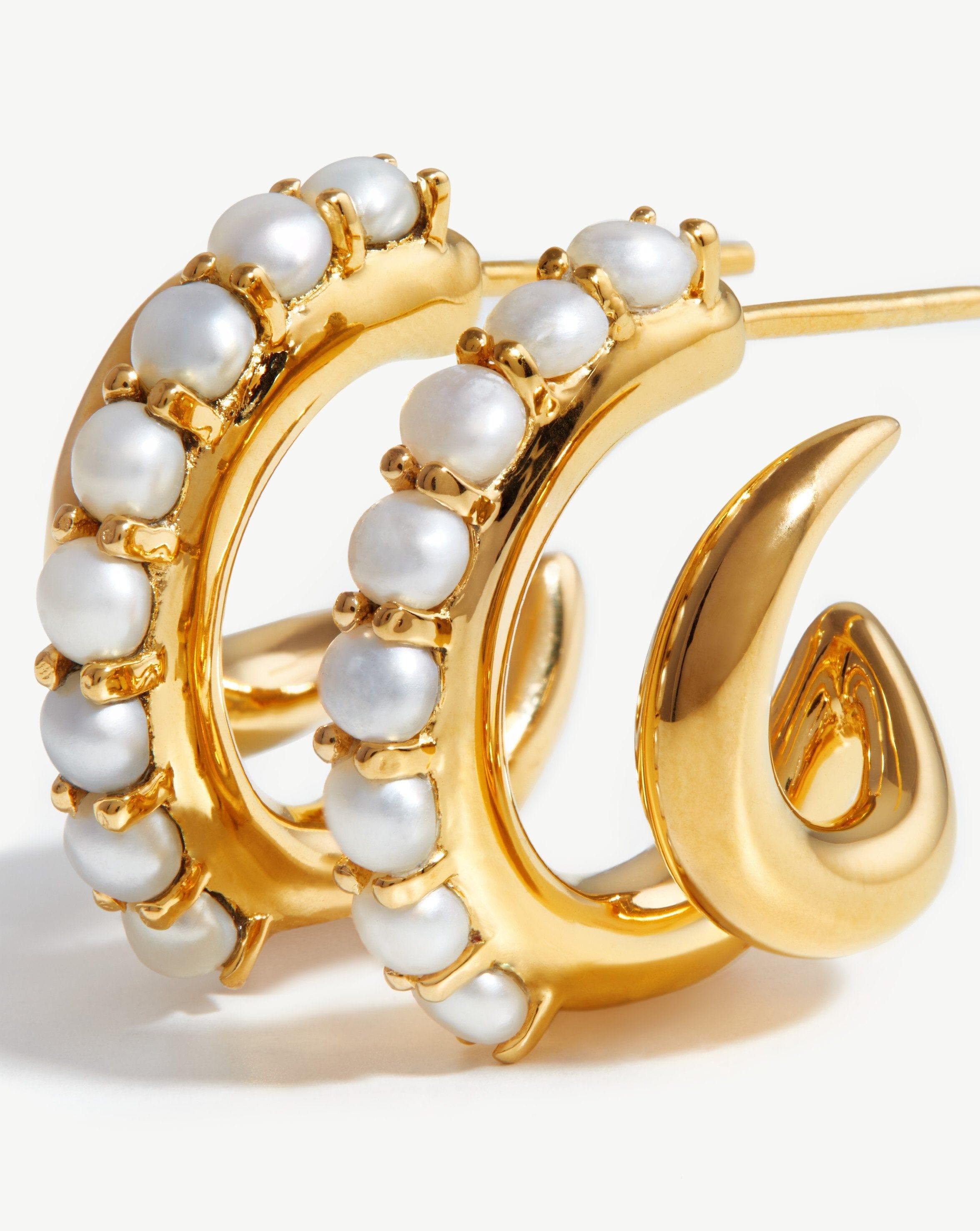 Claw Studded Pearl Double Hoop Earrings | 18ct Gold Plated/Pearl Earrings Missoma 