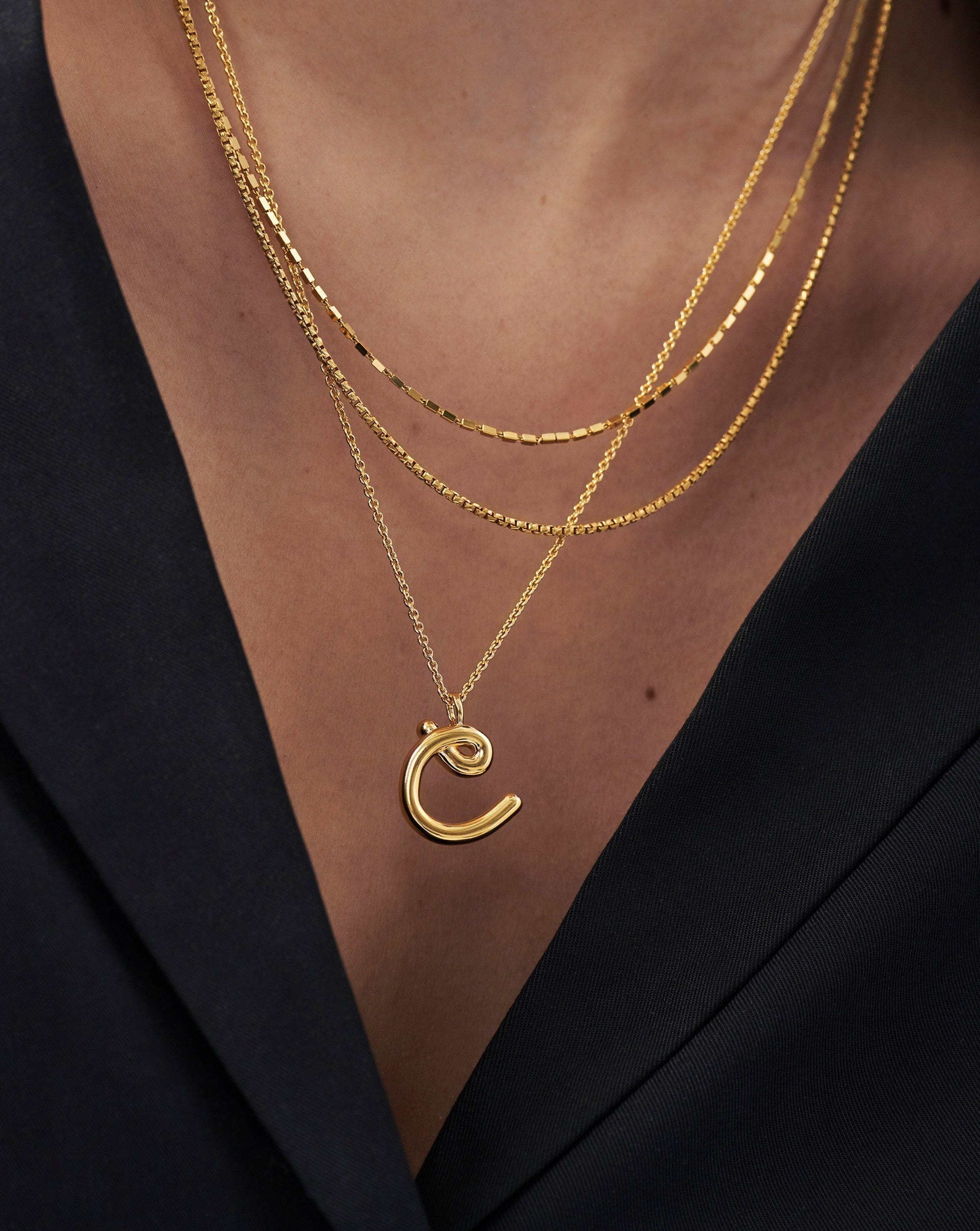 Curly Molten Initial Pendant Necklace - Initial C | 18ct Gold Plated Vermeil Necklaces Missoma 