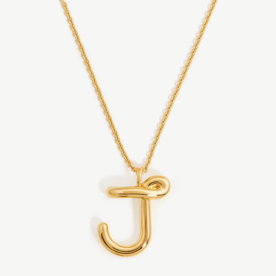 Curly Molten Initial Pendant Necklace - Initial J | 18ct Gold Plated Vermeil Necklaces Missoma 