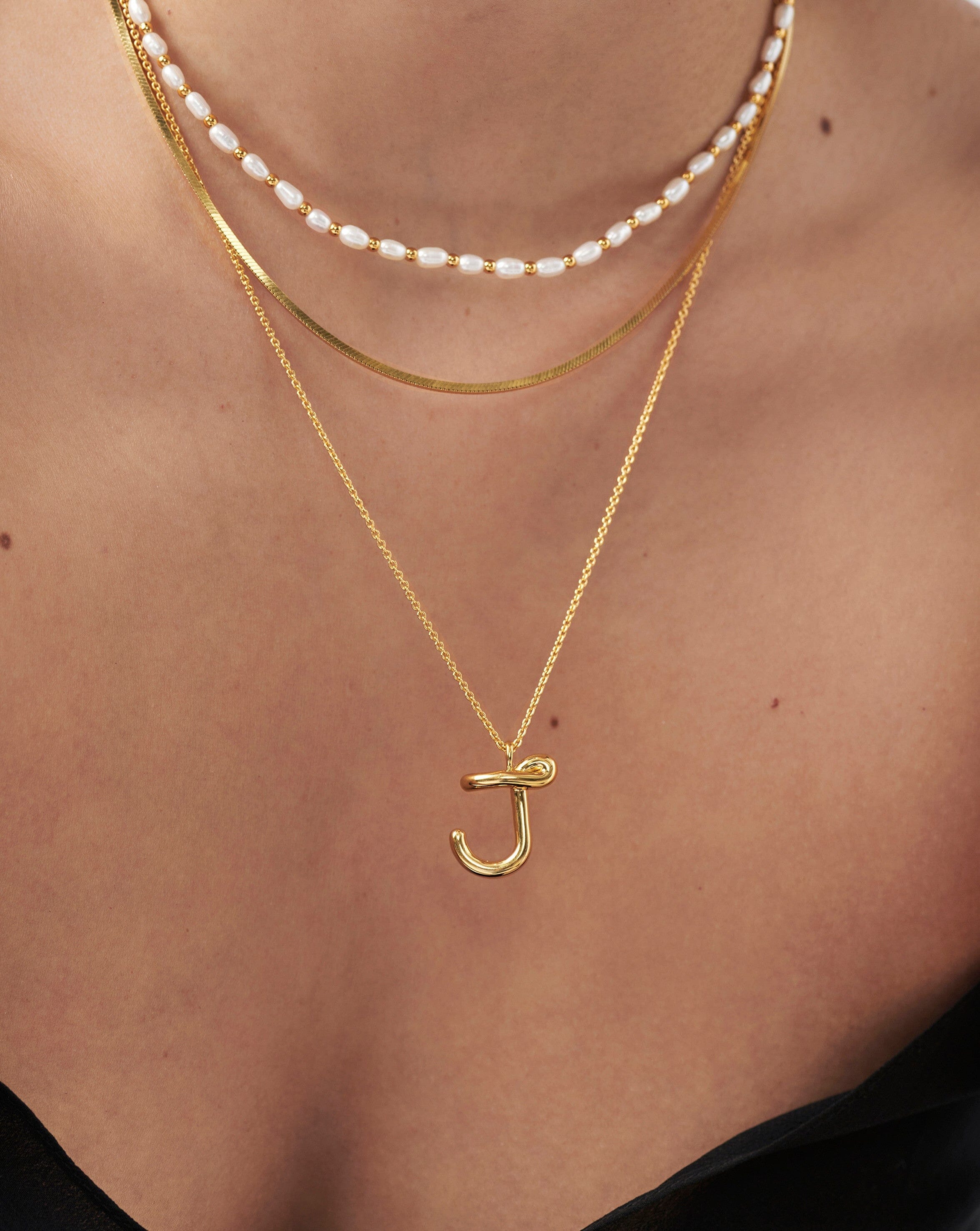 Curly Molten Initial Pendant Necklace - Initial J | 18ct Gold Plated Vermeil Necklaces Missoma 