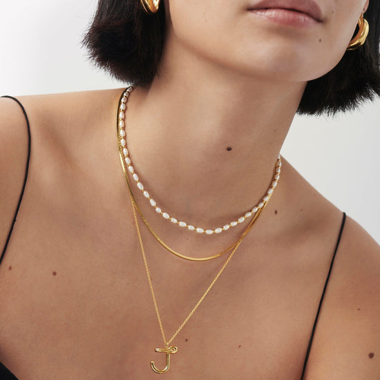 Curly Molten Initial Pendant Necklace - Initial J | 18ct Gold Plated Vermeil Necklaces Missoma 