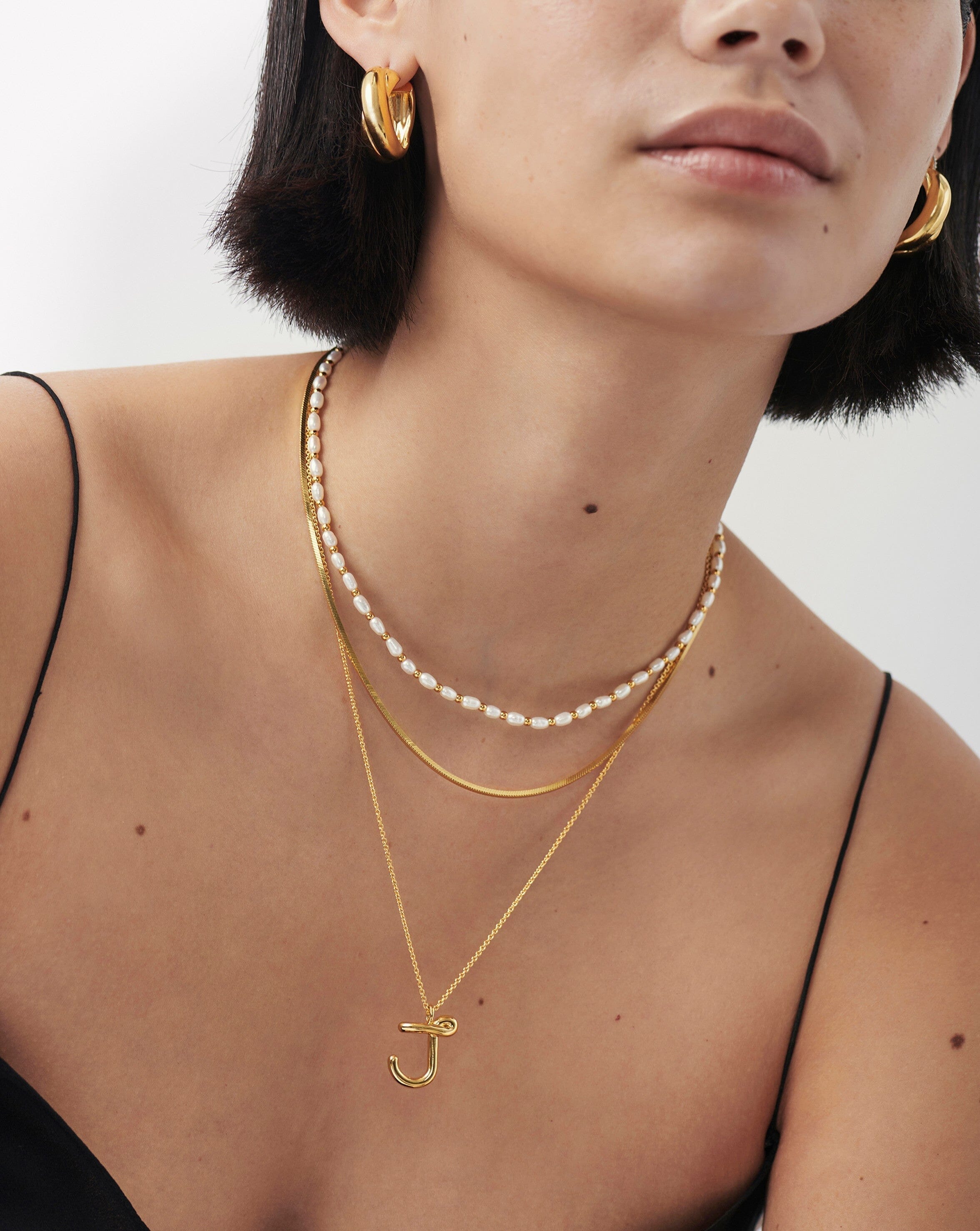 Curly Molten Initial Pendant Necklace - Initial J | 18ct Gold Plated Vermeil Necklaces Missoma 