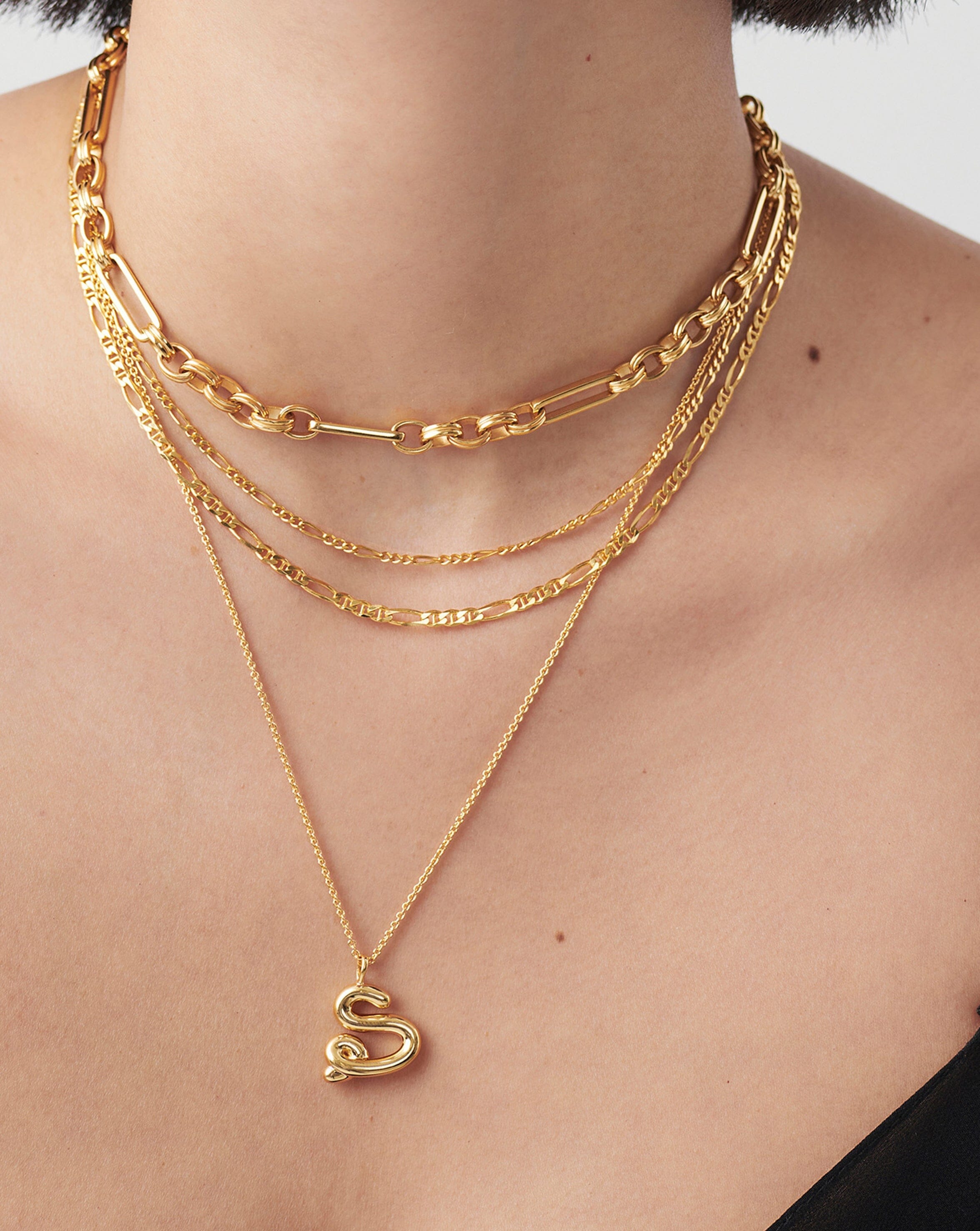 Curly Molten Initial Pendant Necklace - Initial S | 18ct Gold Plated Vermeil Necklaces Missoma 