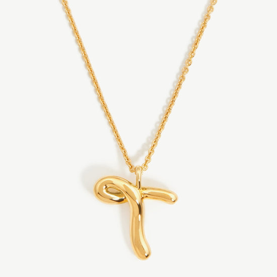 Curly Molten Initial Pendant Necklace - Initial T | 18ct Gold Plated Vermeil Necklaces Missoma 