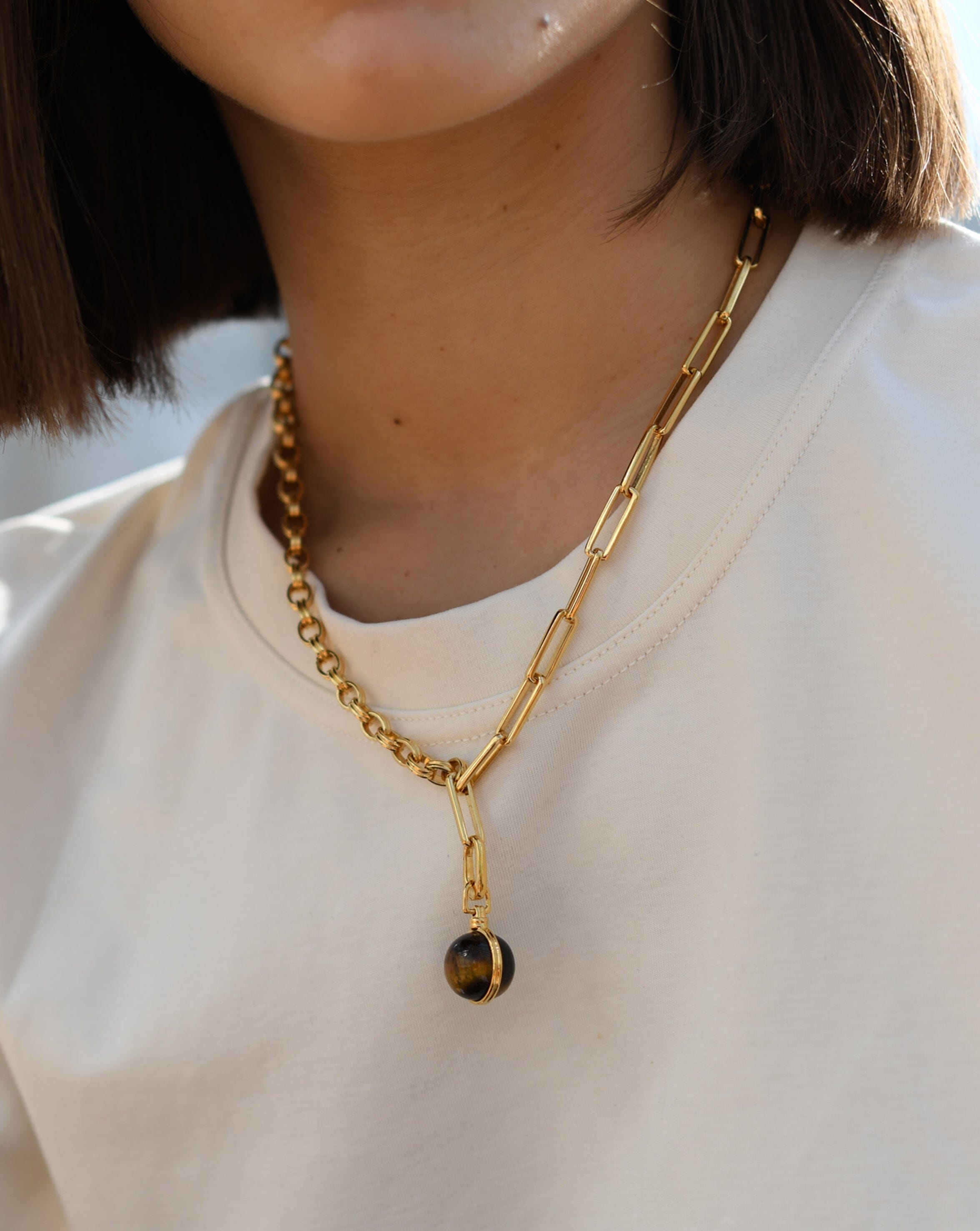 Deconstructed Axiom Sphere Chain Necklace | 18ct Gold Plated/Tiger's Eye Necklaces Missoma 