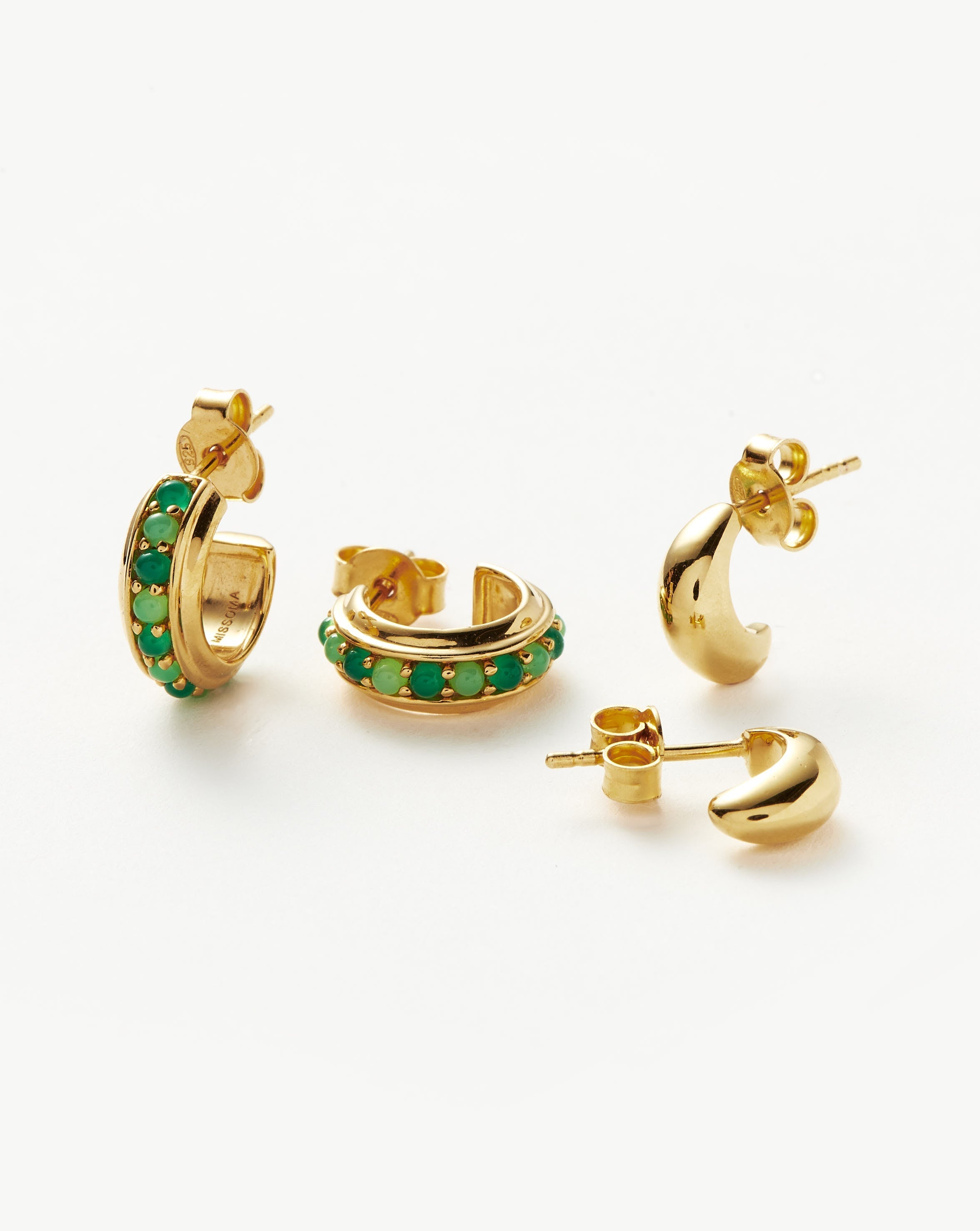 Dome & Gemstone Mini Hoop Earring Set Layering Sets Missoma 18ct Gold Plated Vermeil 