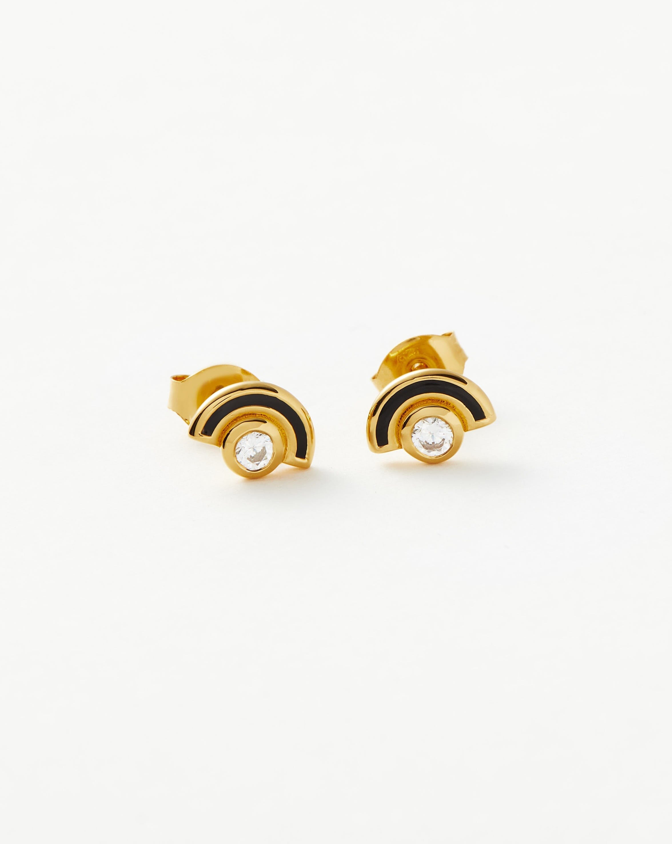 Enamel & Stone Byline Arc Stud Earrings | 18ct Gold Plated Vermeil/Cubic Zirconia Earrings Missoma 