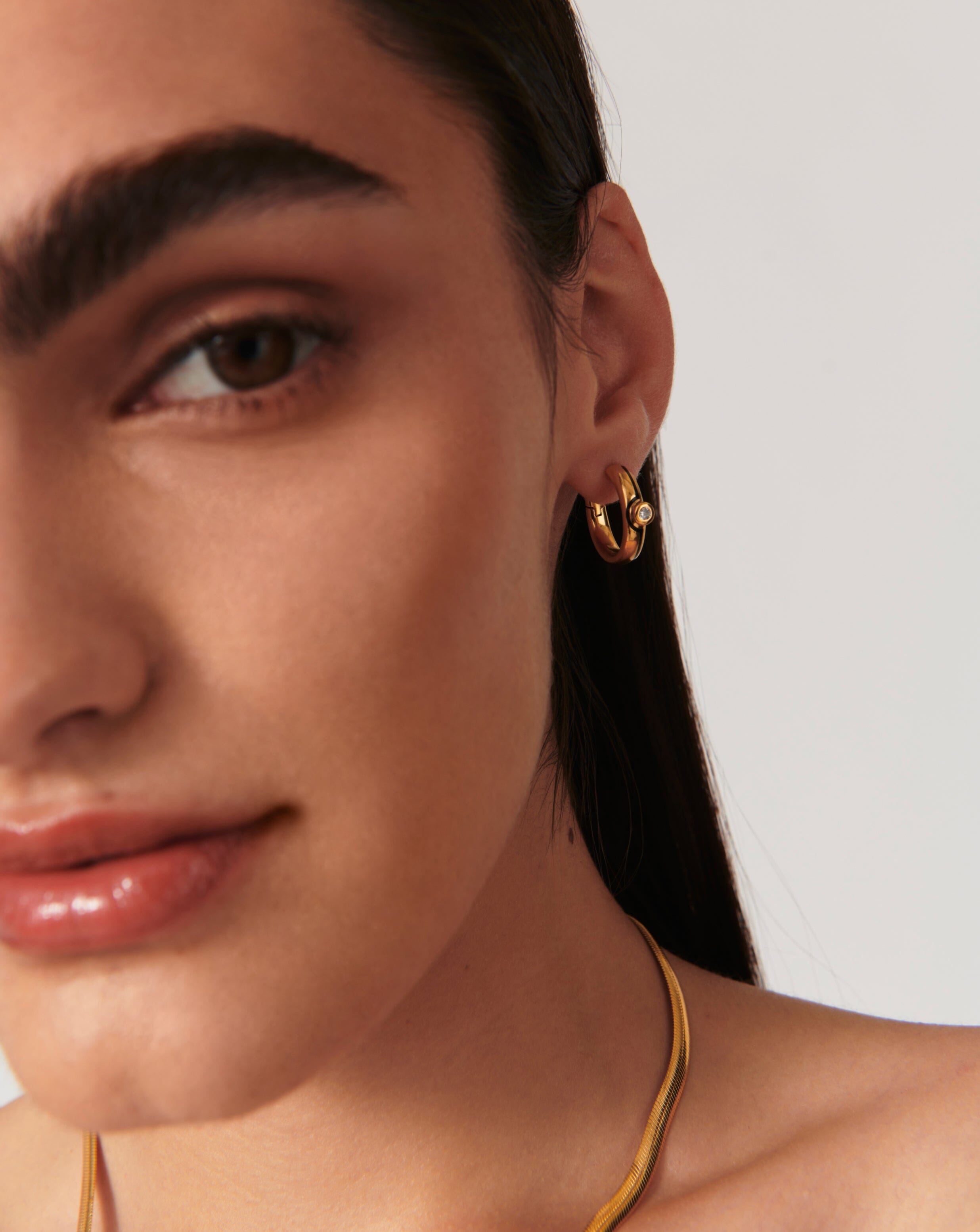 Enamel & Stone Byline Medium Hoop Earrings | 18ct Gold Plated Vermeil/Cubic Zirconia Earrings Missoma 