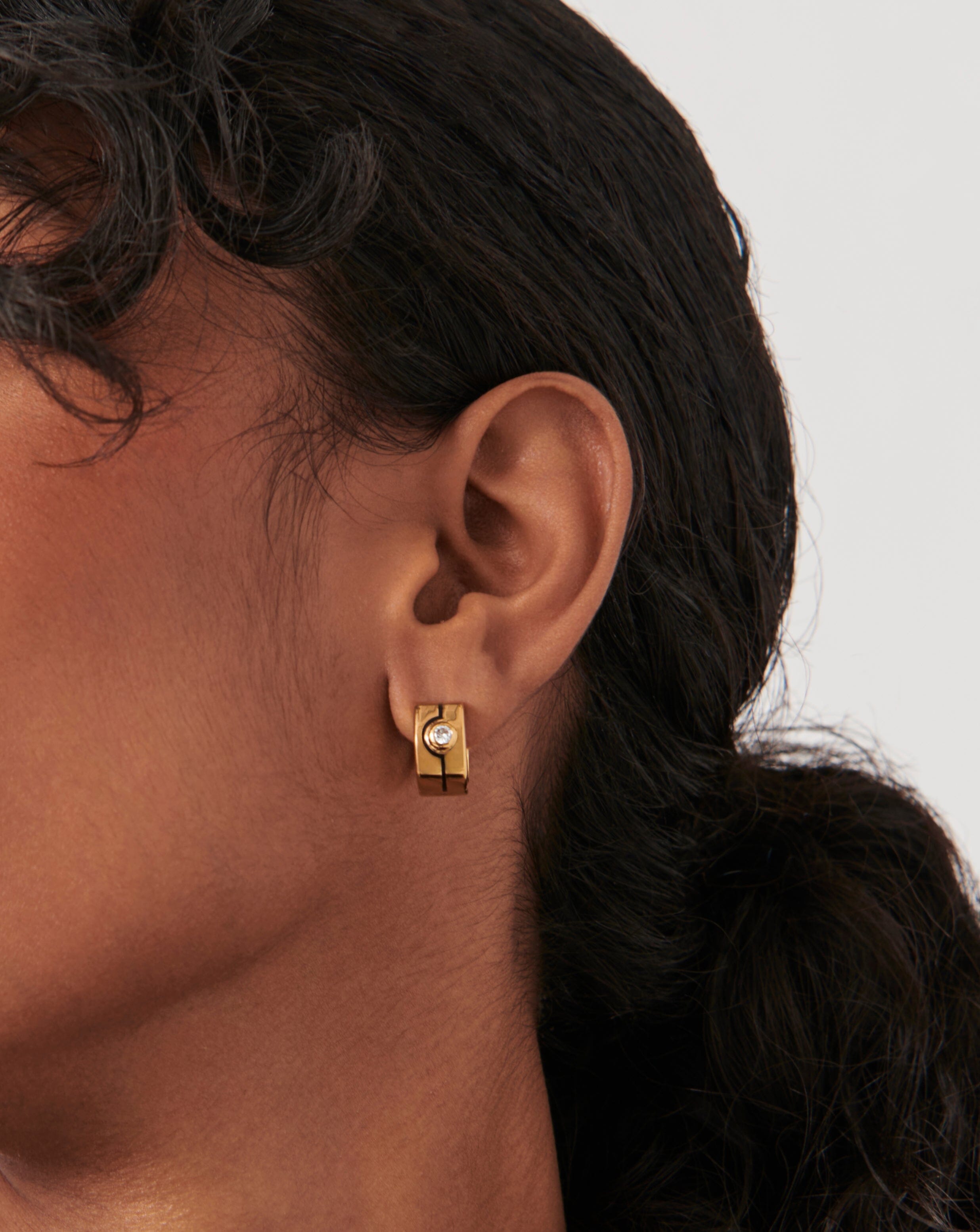 Enamel & Stone Byline Squared Small Hoop Earrings | 18ct Gold Plated/Cubic Zirconia Earrings Missoma 