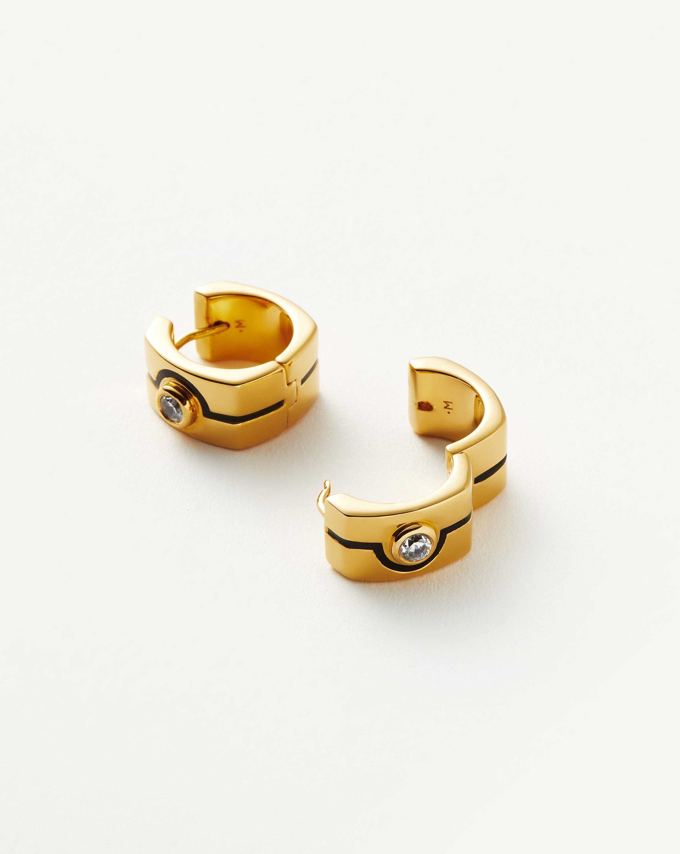 Enamel & Stone Byline Squared Small Hoop Earrings | 18ct Gold Plated/Cubic Zirconia Earrings Missoma 