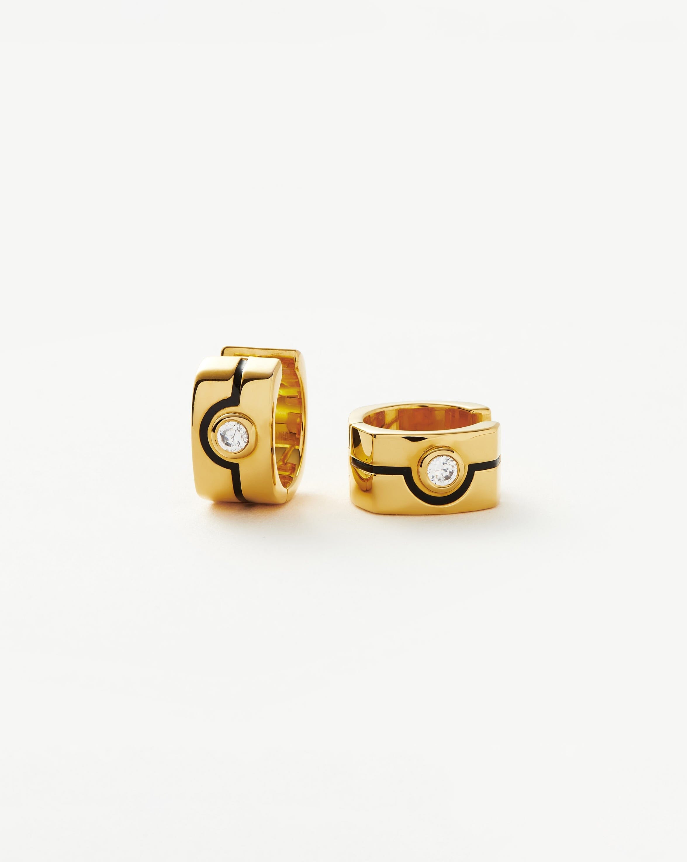 Enamel & Stone Byline Squared Small Hoop Earrings | 18ct Gold Plated/Cubic Zirconia Earrings Missoma 