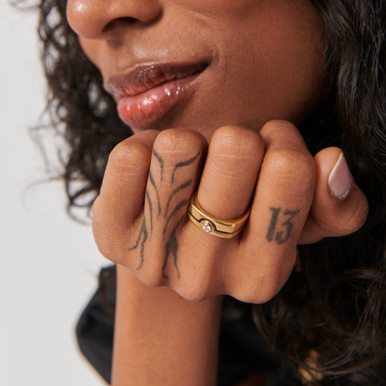 Enamel & Stone Byline Wide Band Ring | 18ct Gold Plated/Cubic Zirconia Rings Missoma 