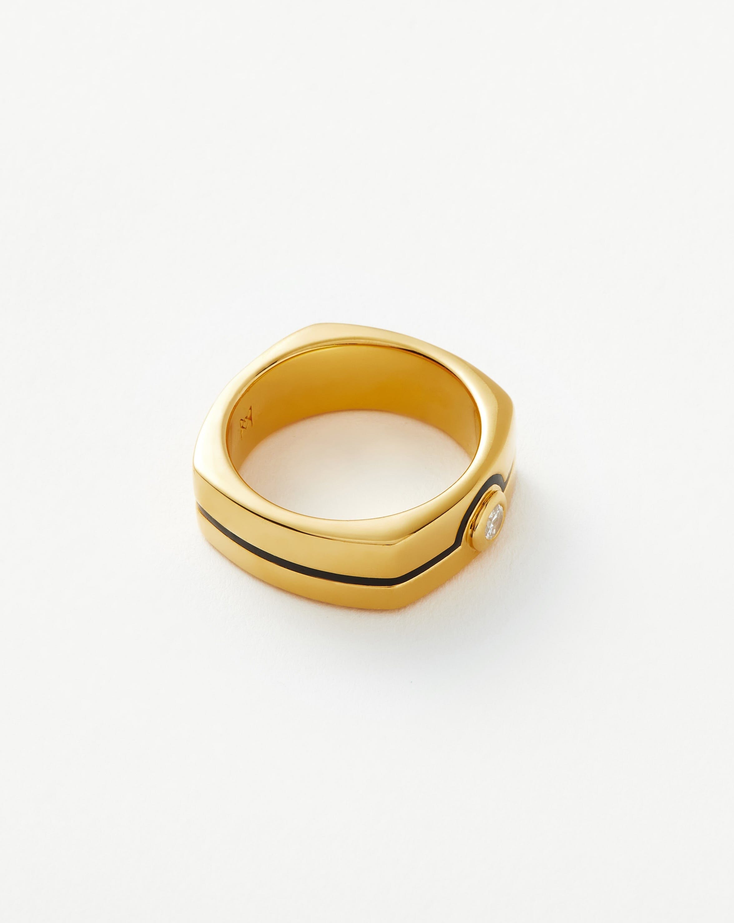 Enamel Stone Byline Wide Band Ring 18ct Gold Plated Cubic