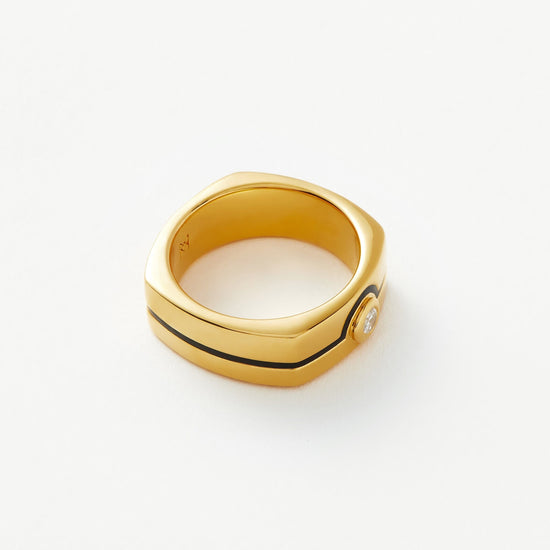 Enamel & Stone Byline Wide Band Ring | 18ct Gold Plated/Cubic Zirconia Rings Missoma 