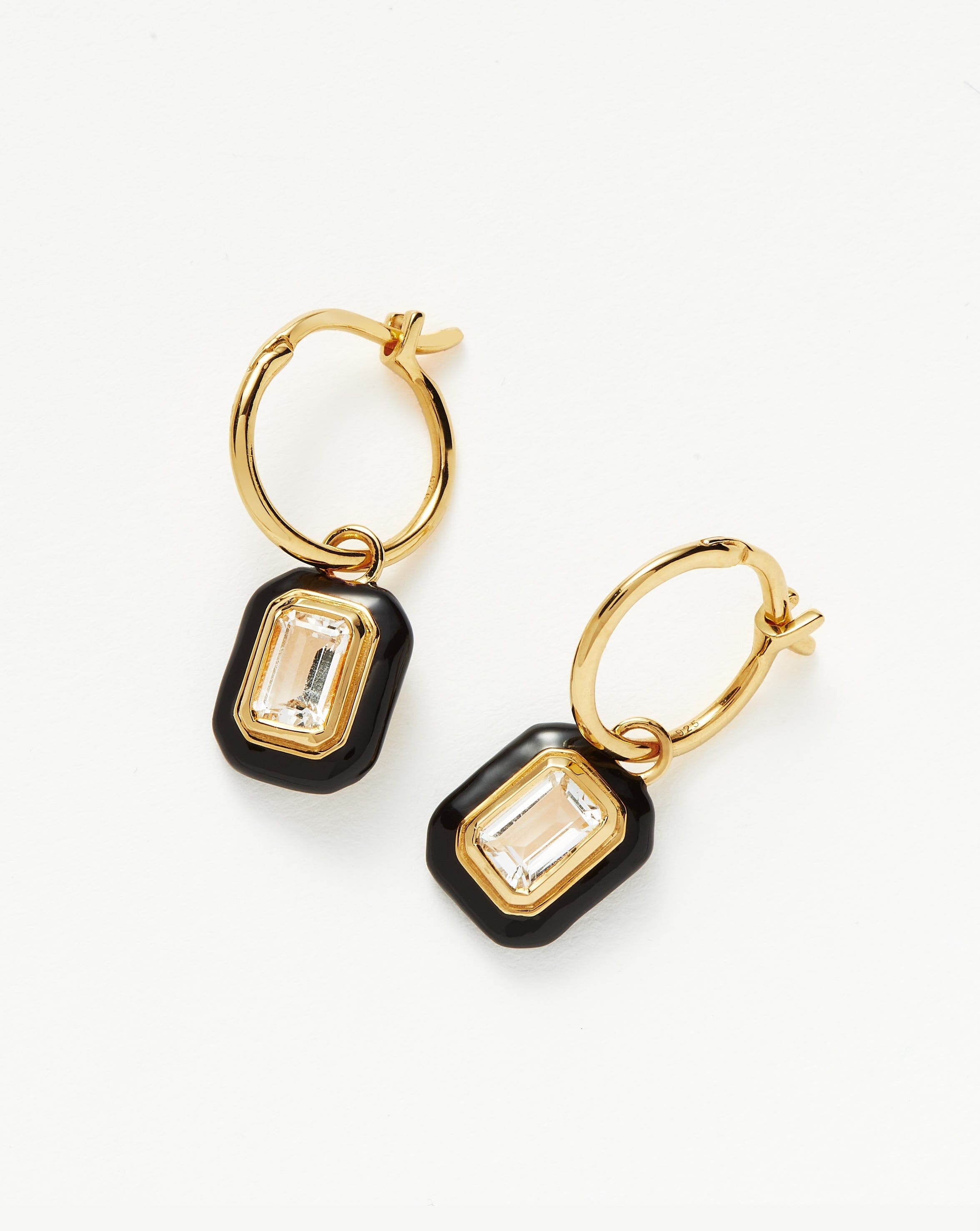 Enamel & Stone Charm Mini Hoop Earrings | 18ct Gold Plated Vermeil/Crystal Quartz Earrings Missoma 